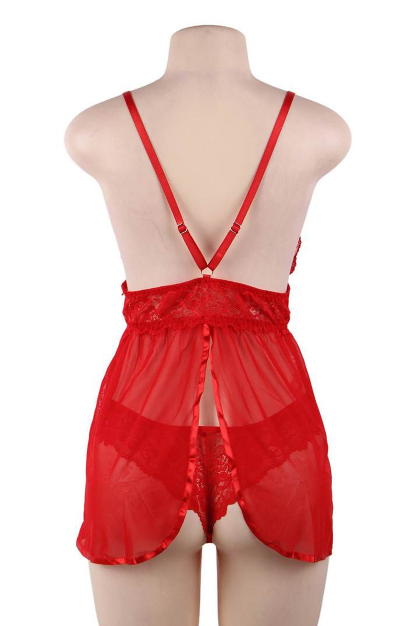 Elegant Backless Babydoll with Lace Panties