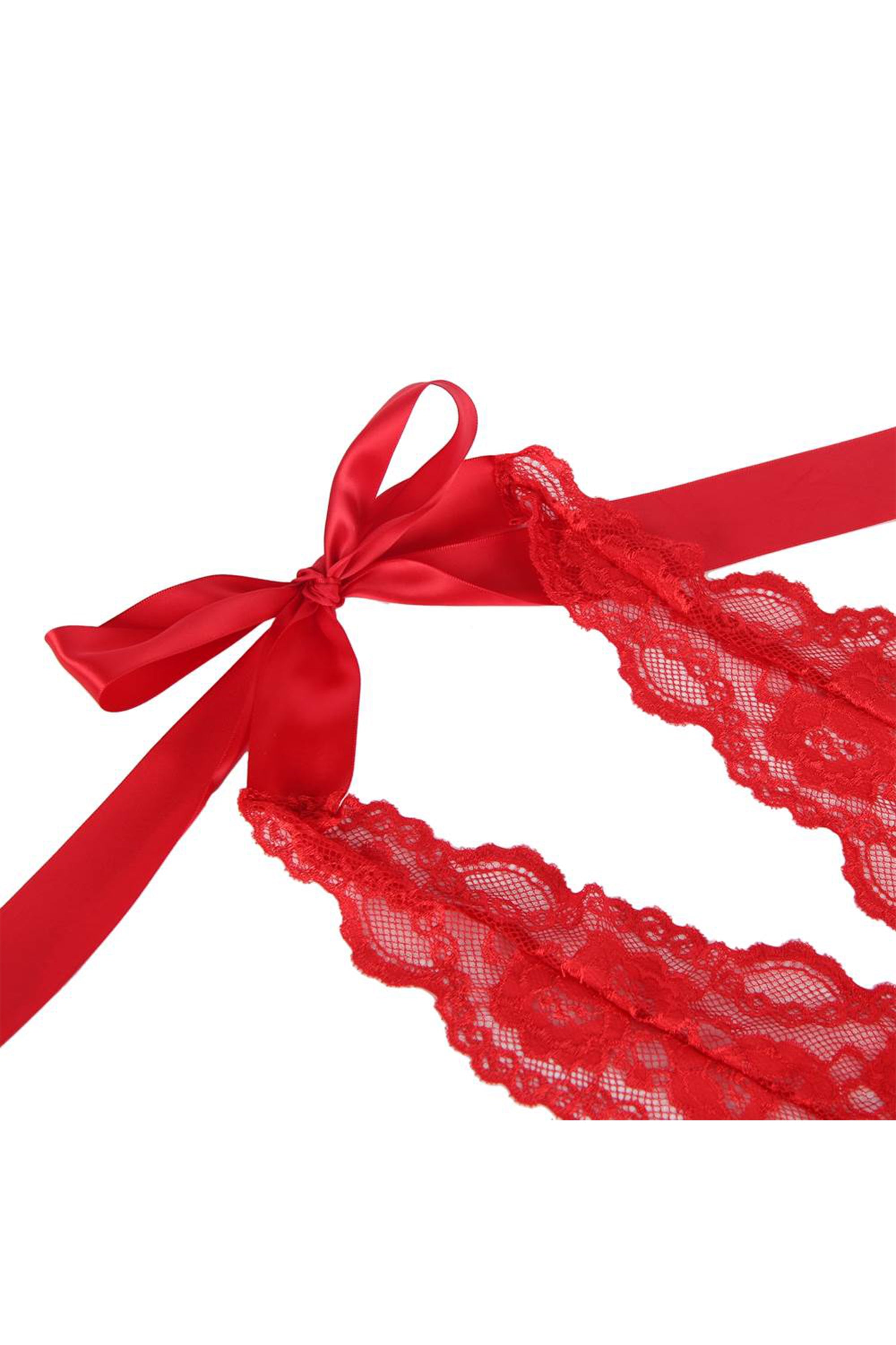 Ruffle Teddy With Satin Belt, Halter V Neckline Lingerie