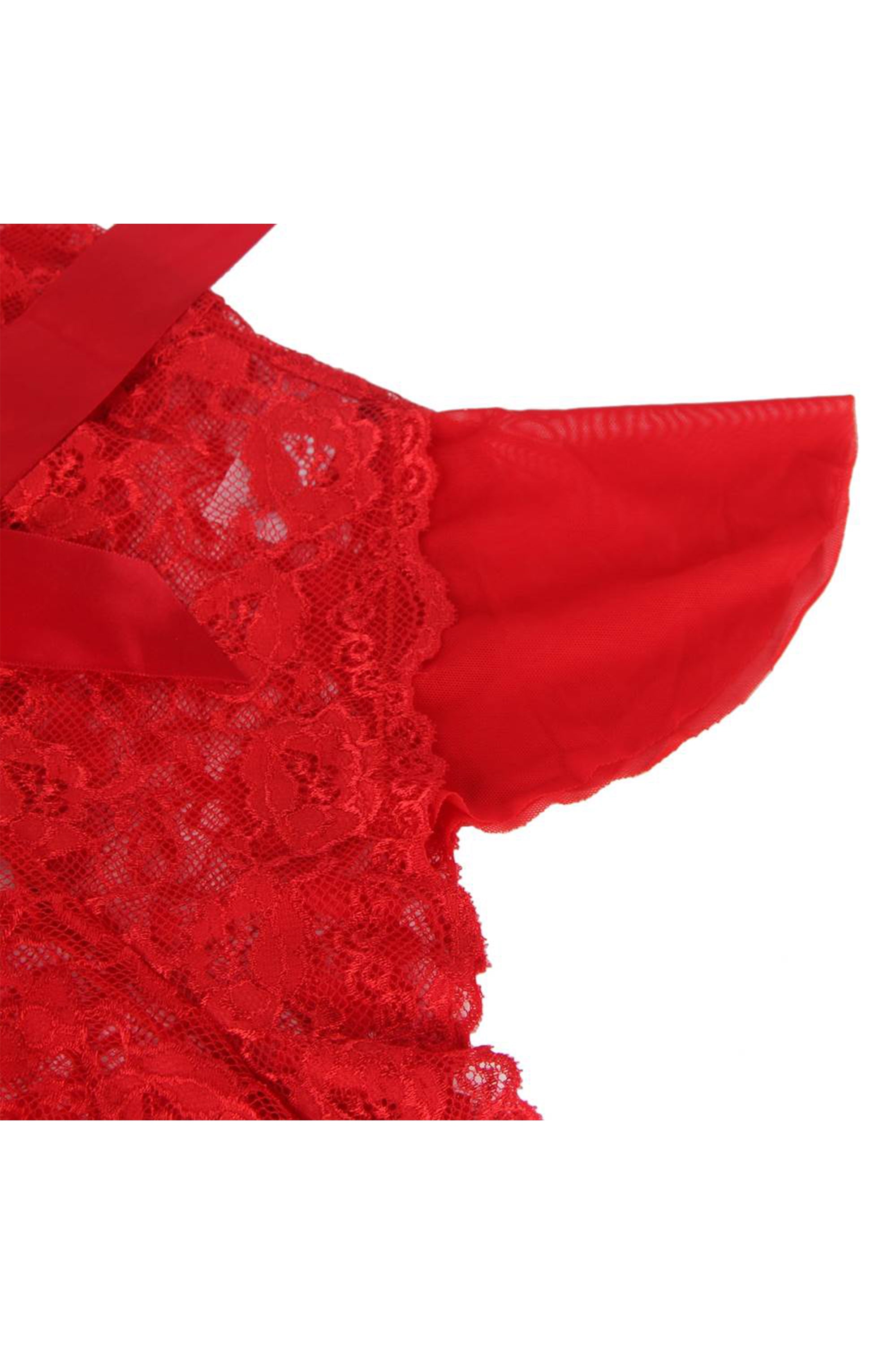 Ruffle Teddy With Satin Belt, Halter V Neckline Lingerie