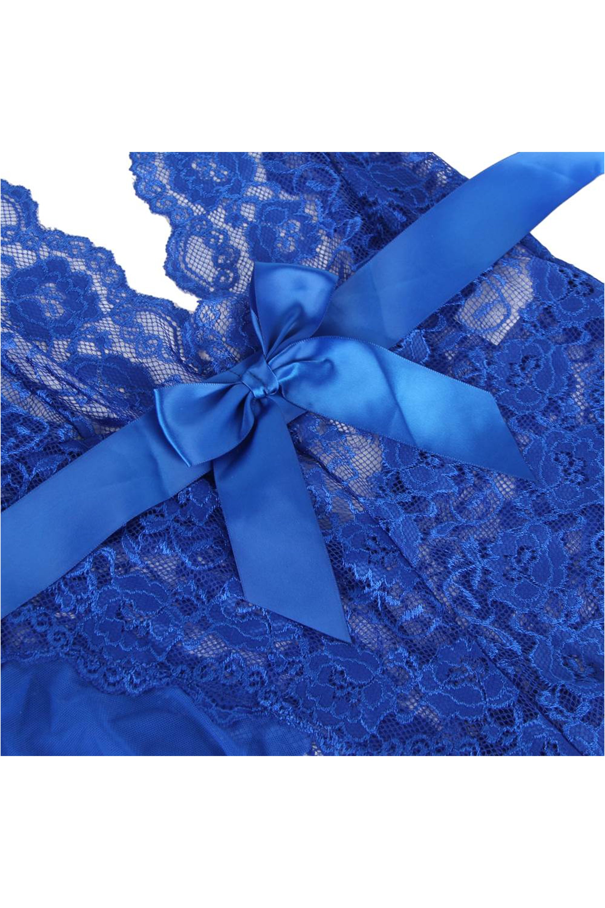 Ruffle Teddy With Satin Belt, Halter V Neckline Lingerie