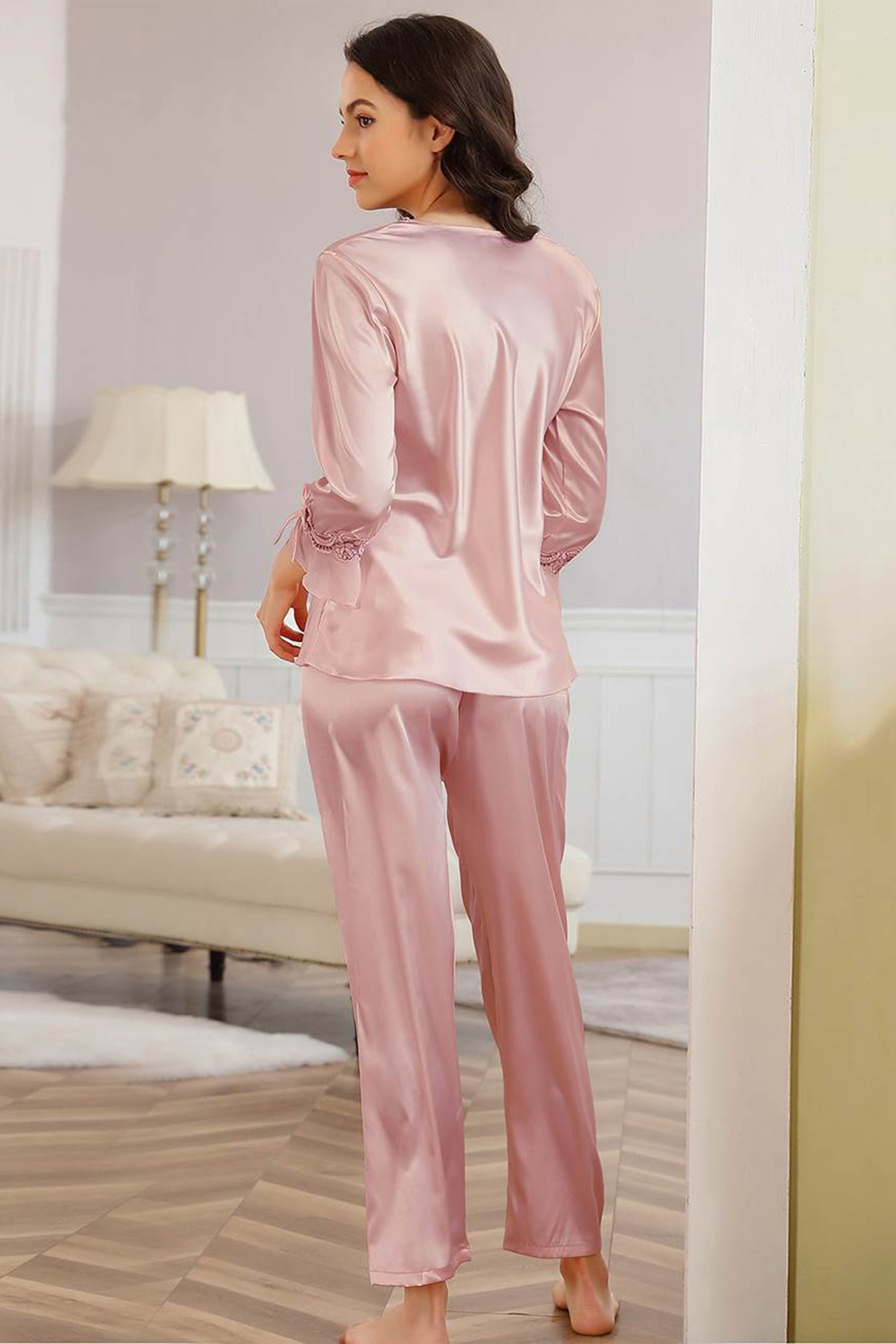 High Quality Long Sleeve Silky Satin Pajama Set - Two Piece Set