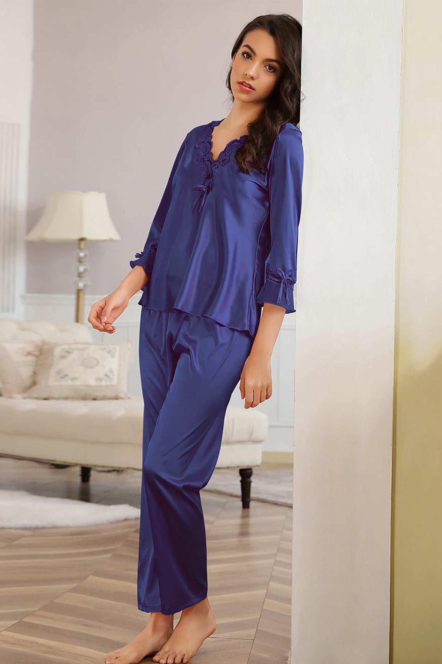High Quality Long Sleeve Silky Satin Pajama Set - Two Piece Set