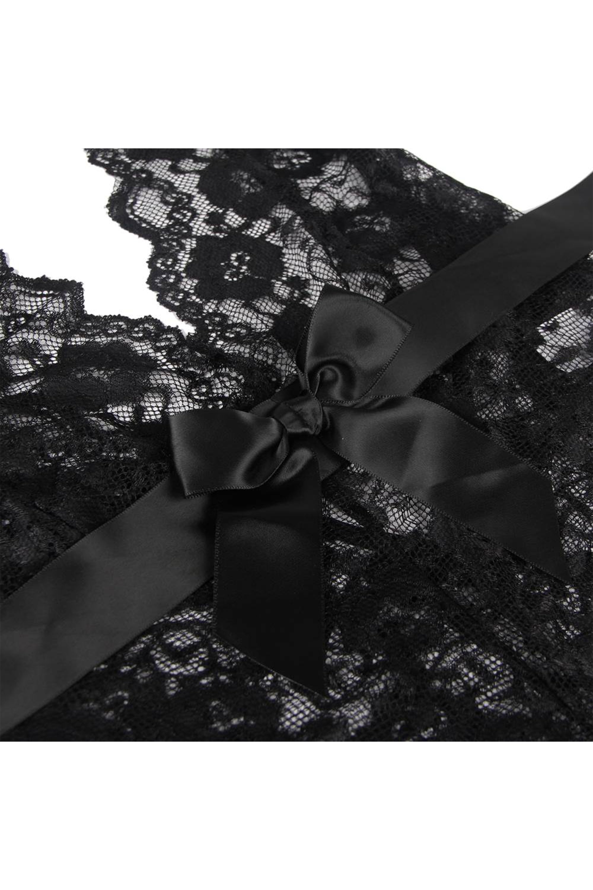 Ruffle Teddy With Satin Belt, Halter V Neckline Lingerie