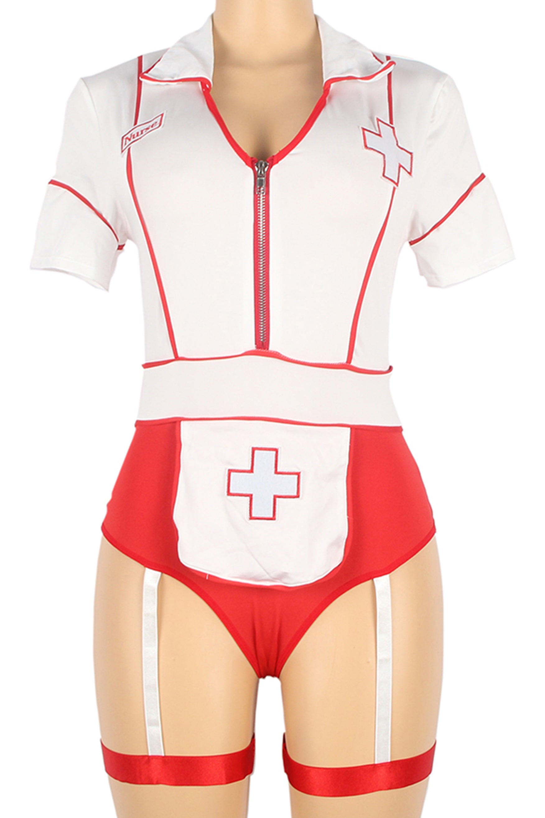 Zipper Design Decoration Nurse Halloween Bodysuit Costume for women