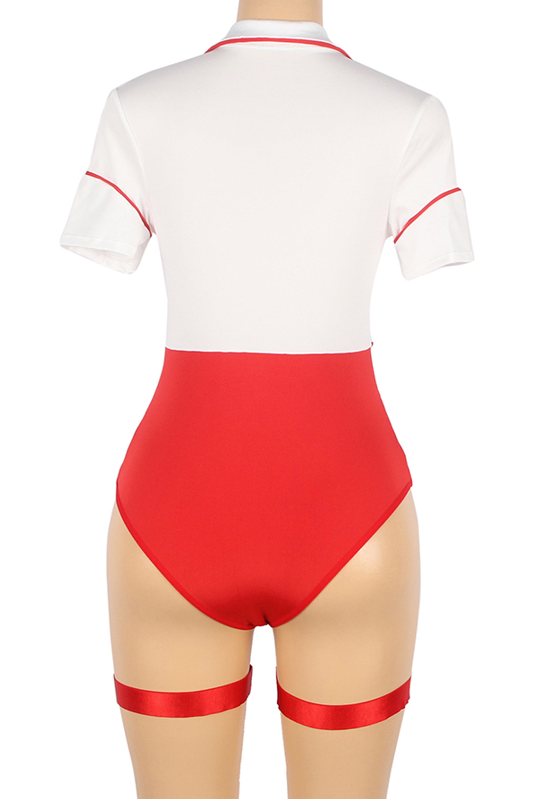 Zipper Design Decoration Nurse Halloween Bodysuit Costume for women
