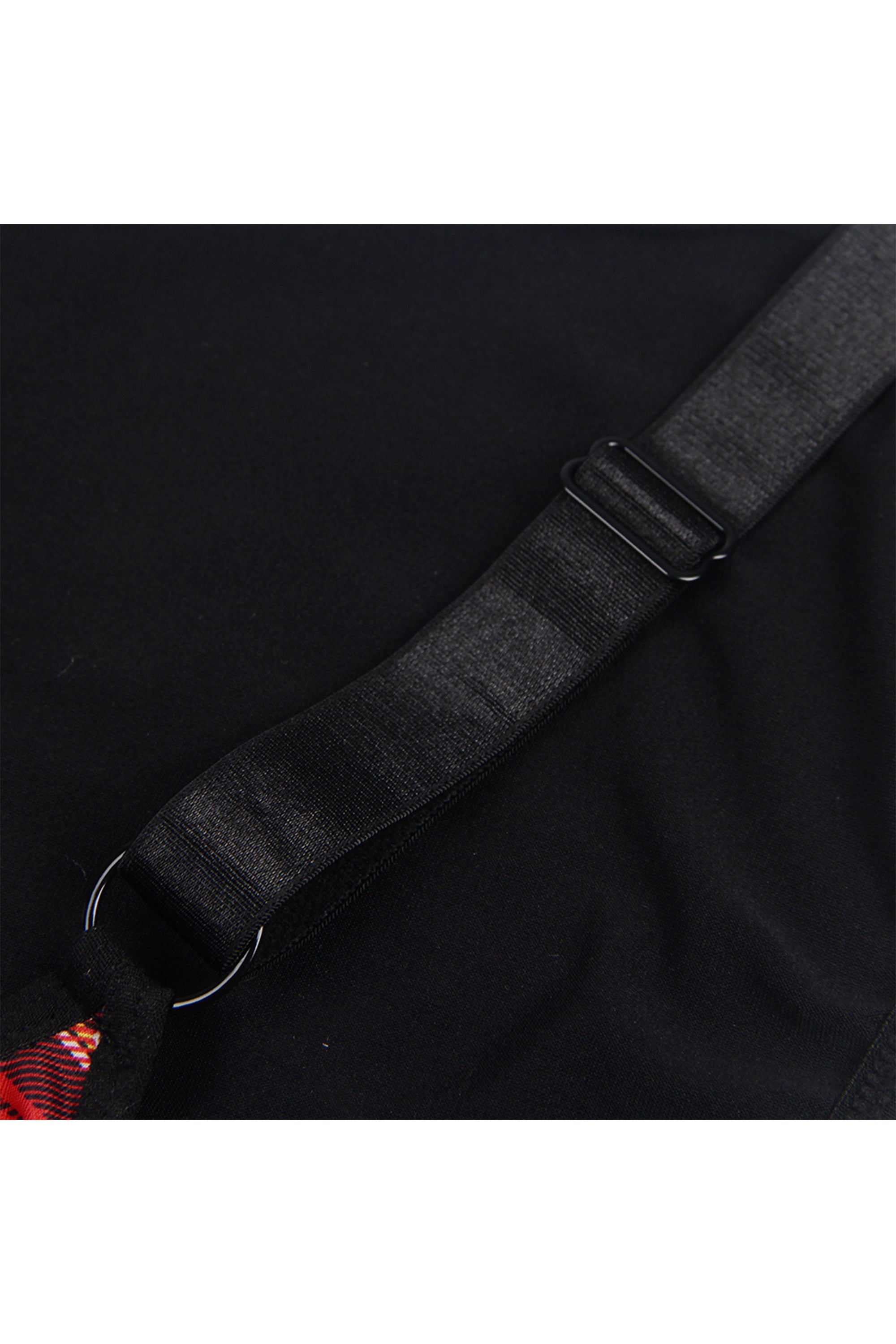 Black Double Shoulder Straps Red Plaid Bodysuit Costume with Waist Belt