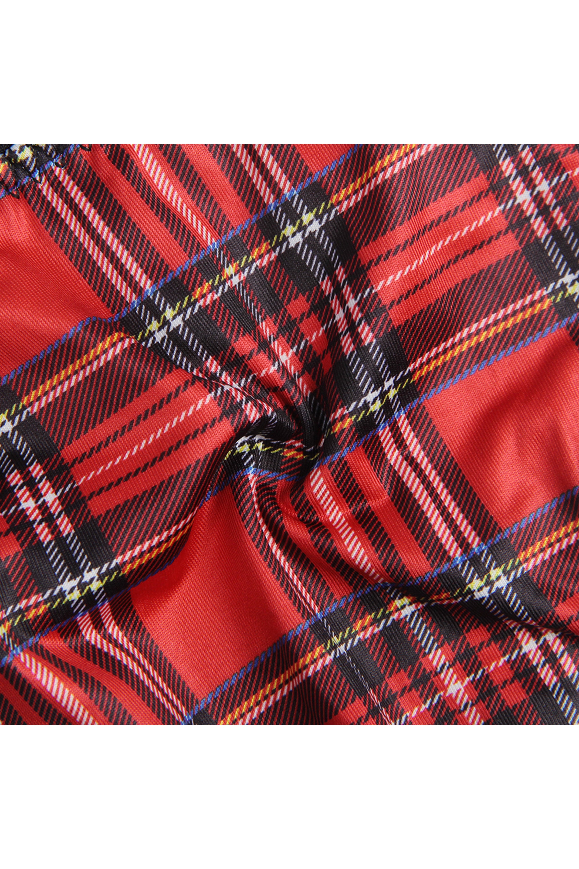 Black Double Shoulder Straps Red Plaid Bodysuit Costume with Waist Belt