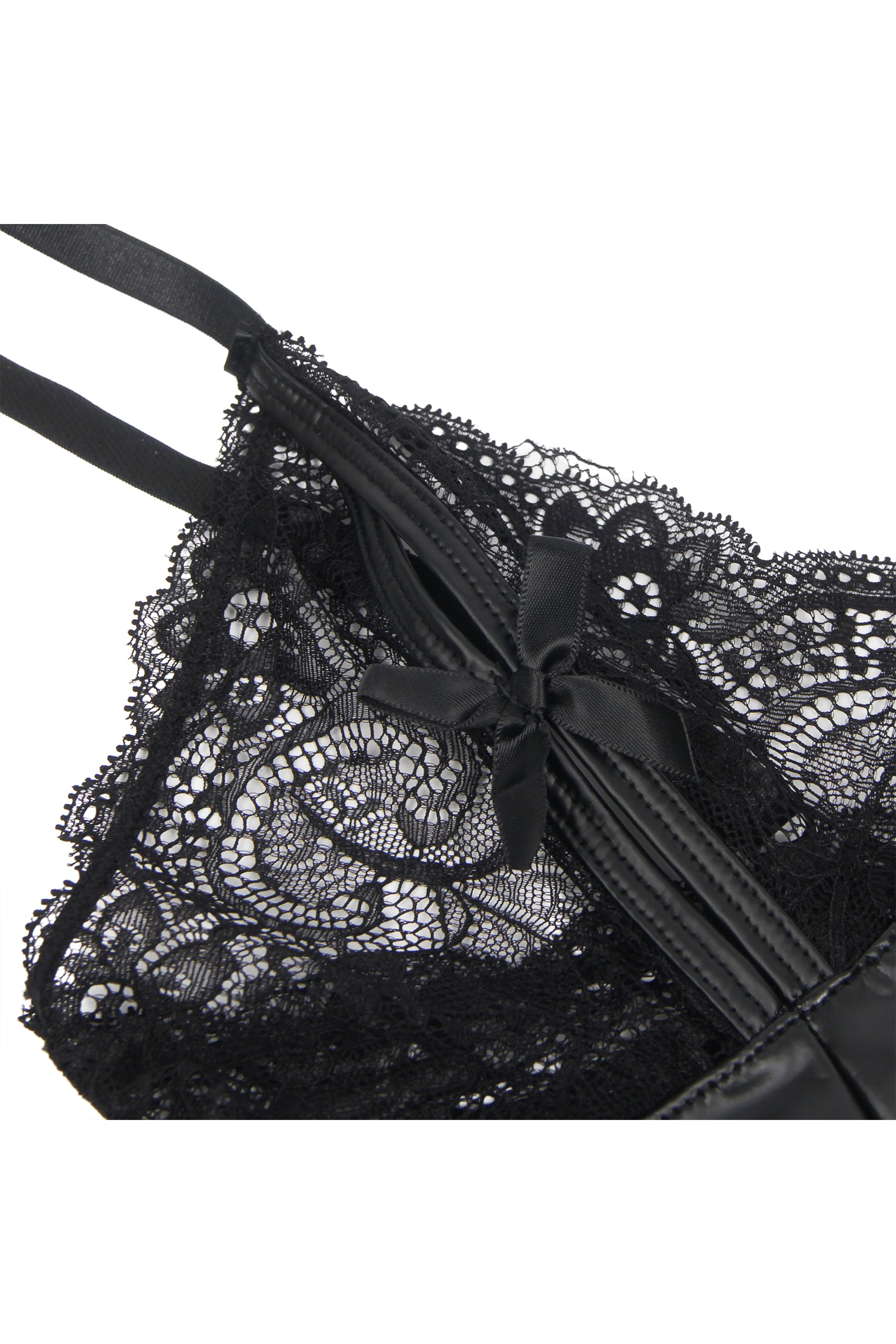 ملابس نوم للمتزوجات - بودي سوت جلد اسود مع سحاب من تحت