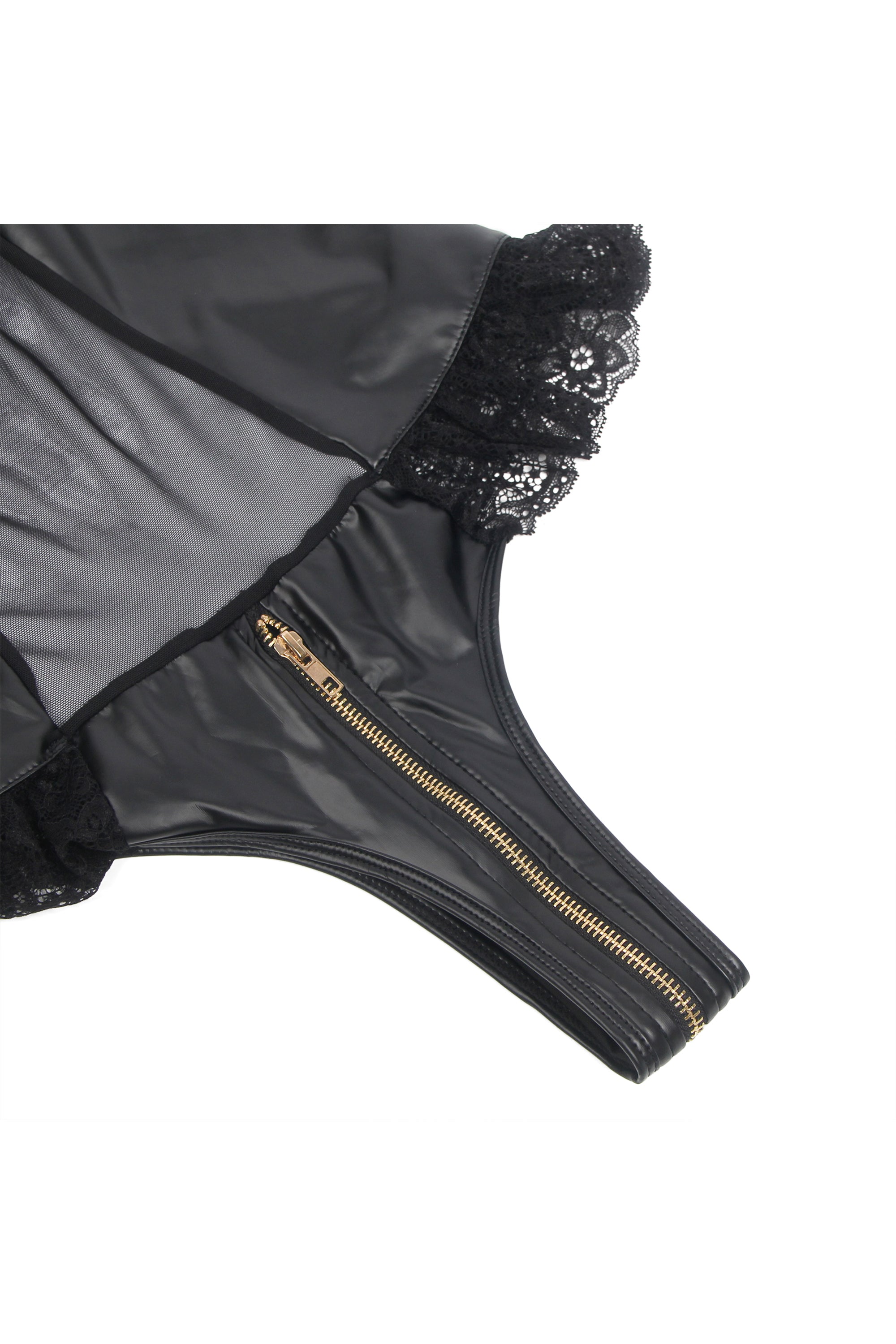 ملابس نوم للمتزوجات - بودي سوت جلد اسود مع سحاب من تحت