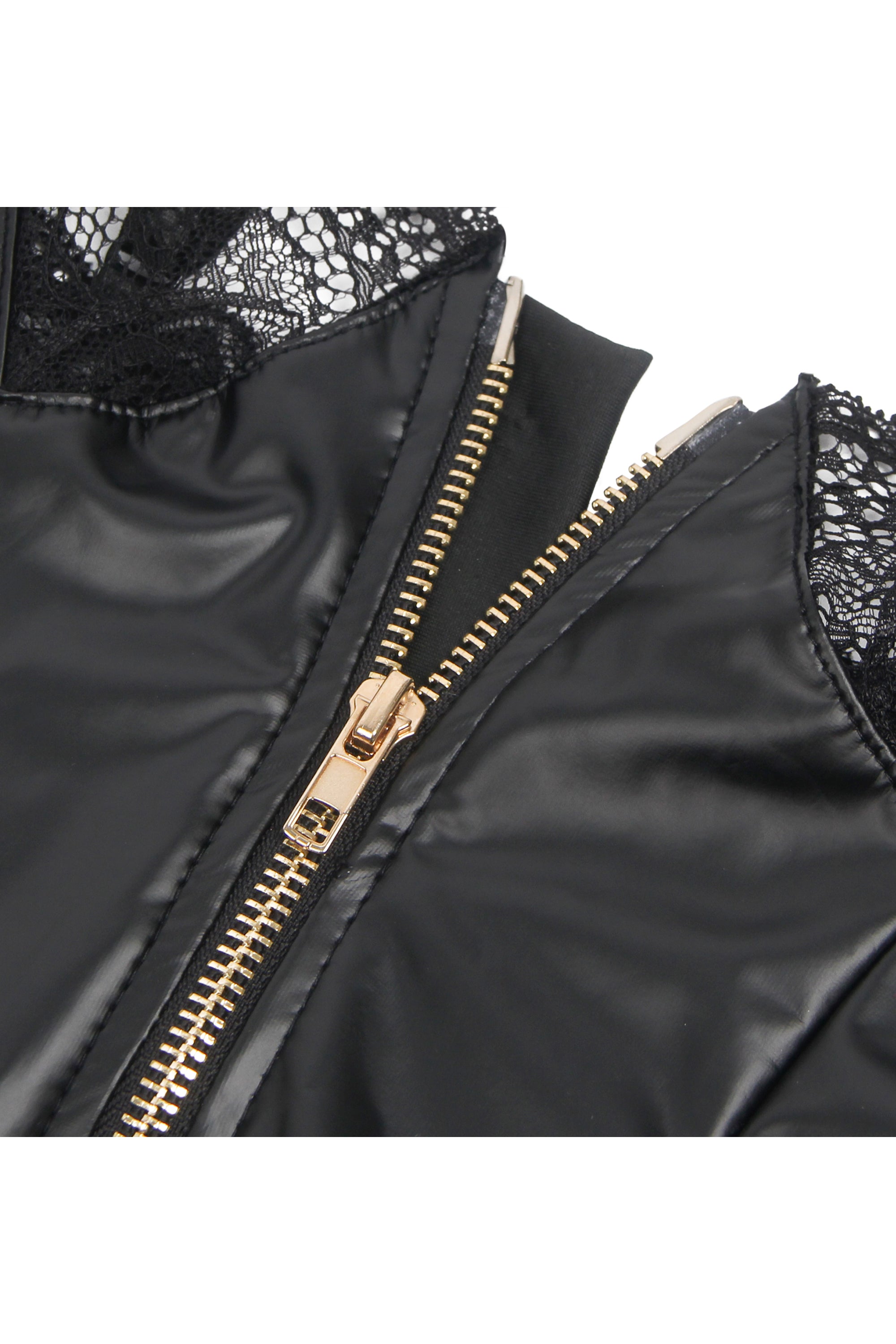 ملابس نوم للمتزوجات - بودي سوت جلد اسود مع سحاب من تحت