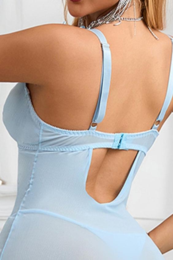 Long Backless Babydoll Dress with Butterfly Design