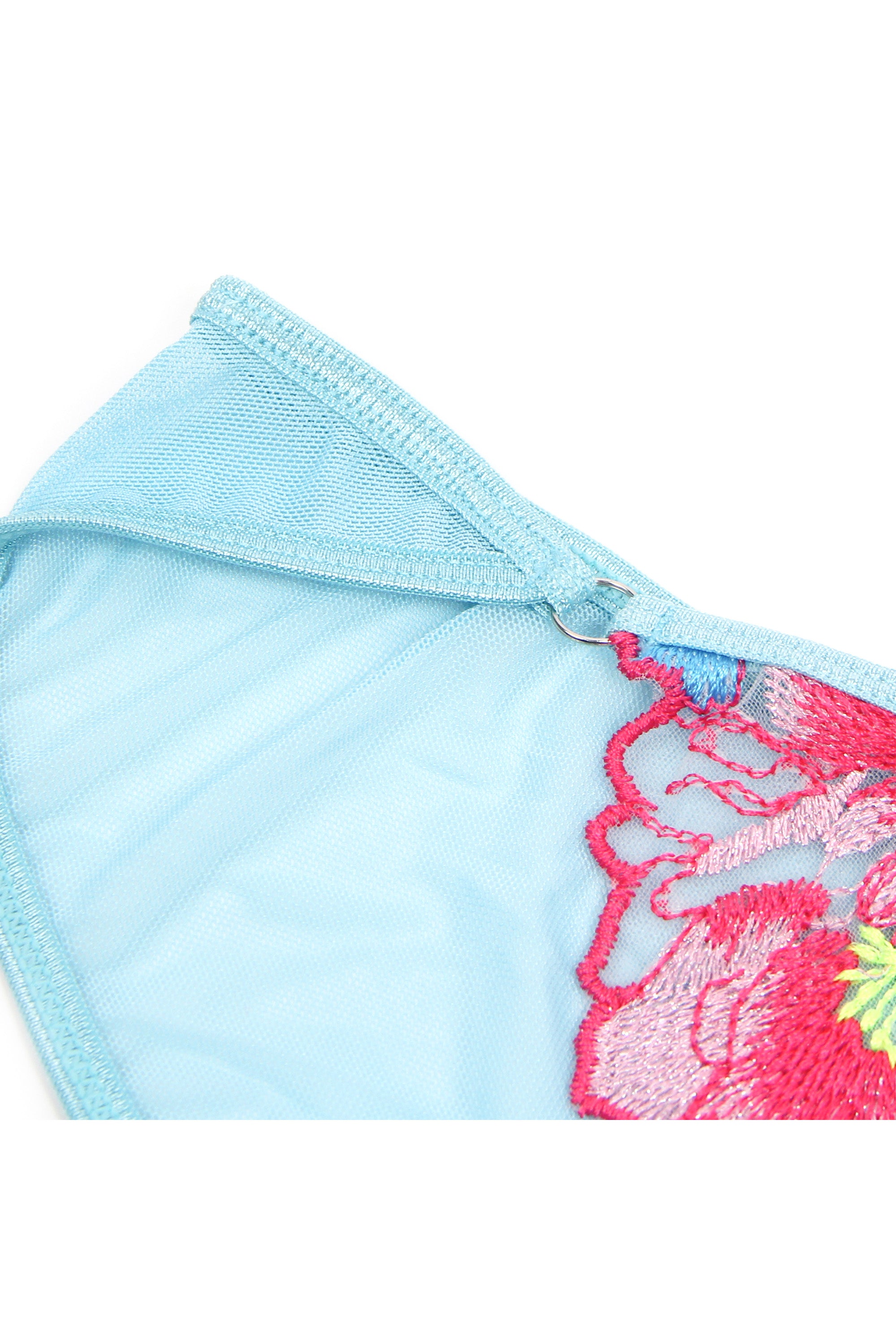 Floral Embroidery Underwire Garter Lingerie Set