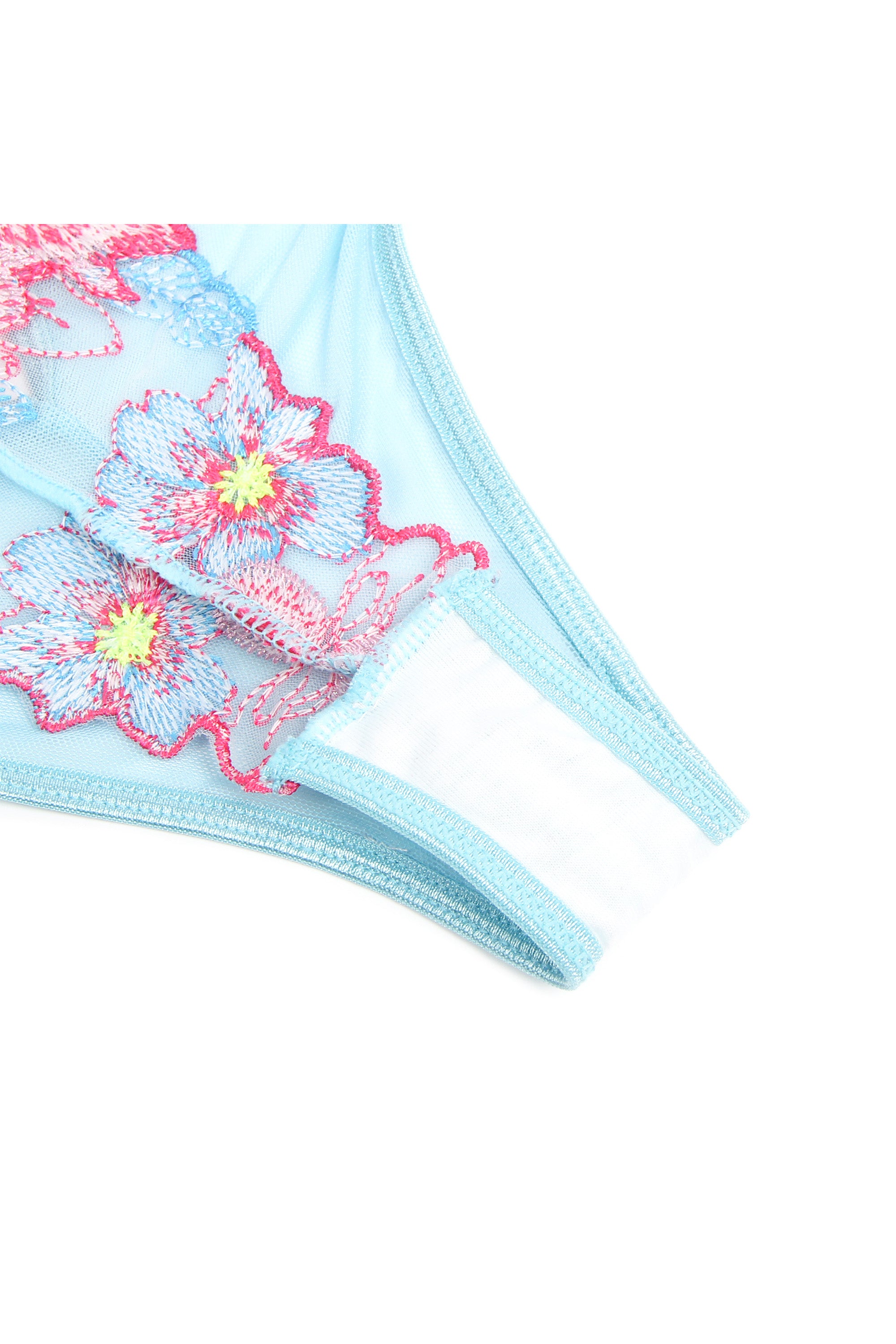 Floral Embroidery Underwire Garter Lingerie Set