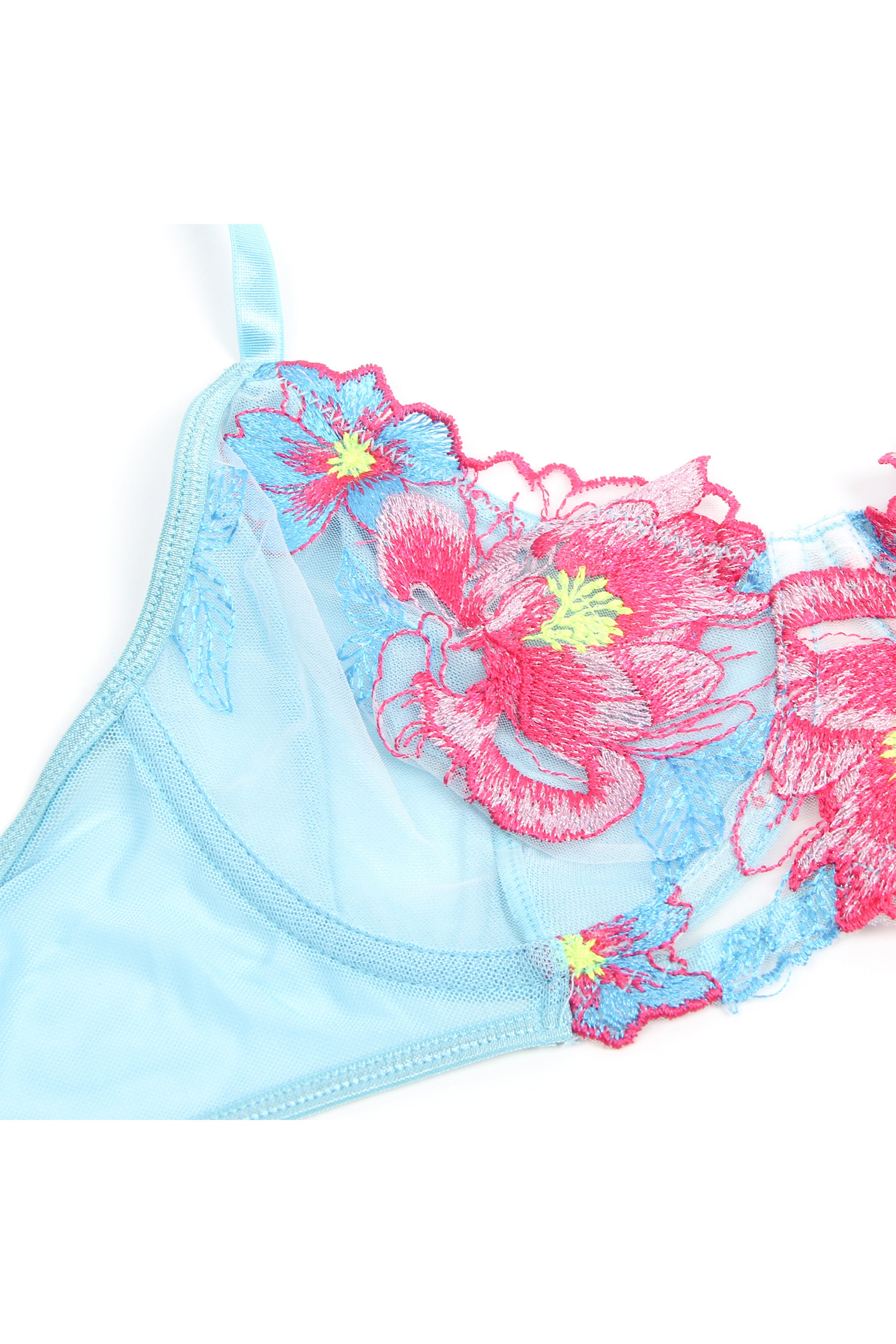 Floral Embroidery Underwire Garter Lingerie Set