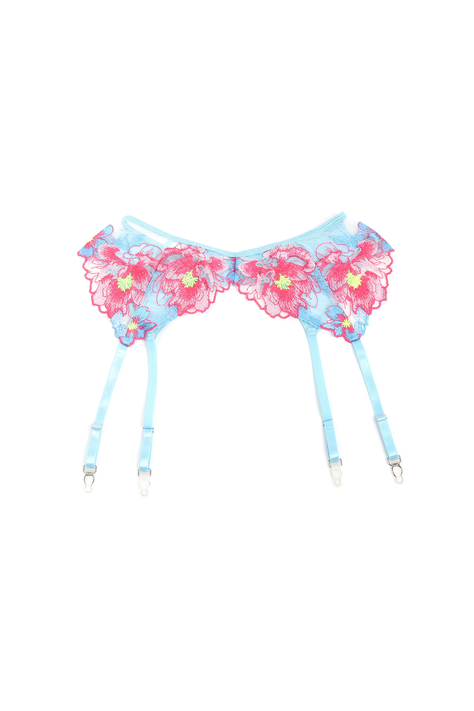 Floral Embroidery Underwire Garter Lingerie Set