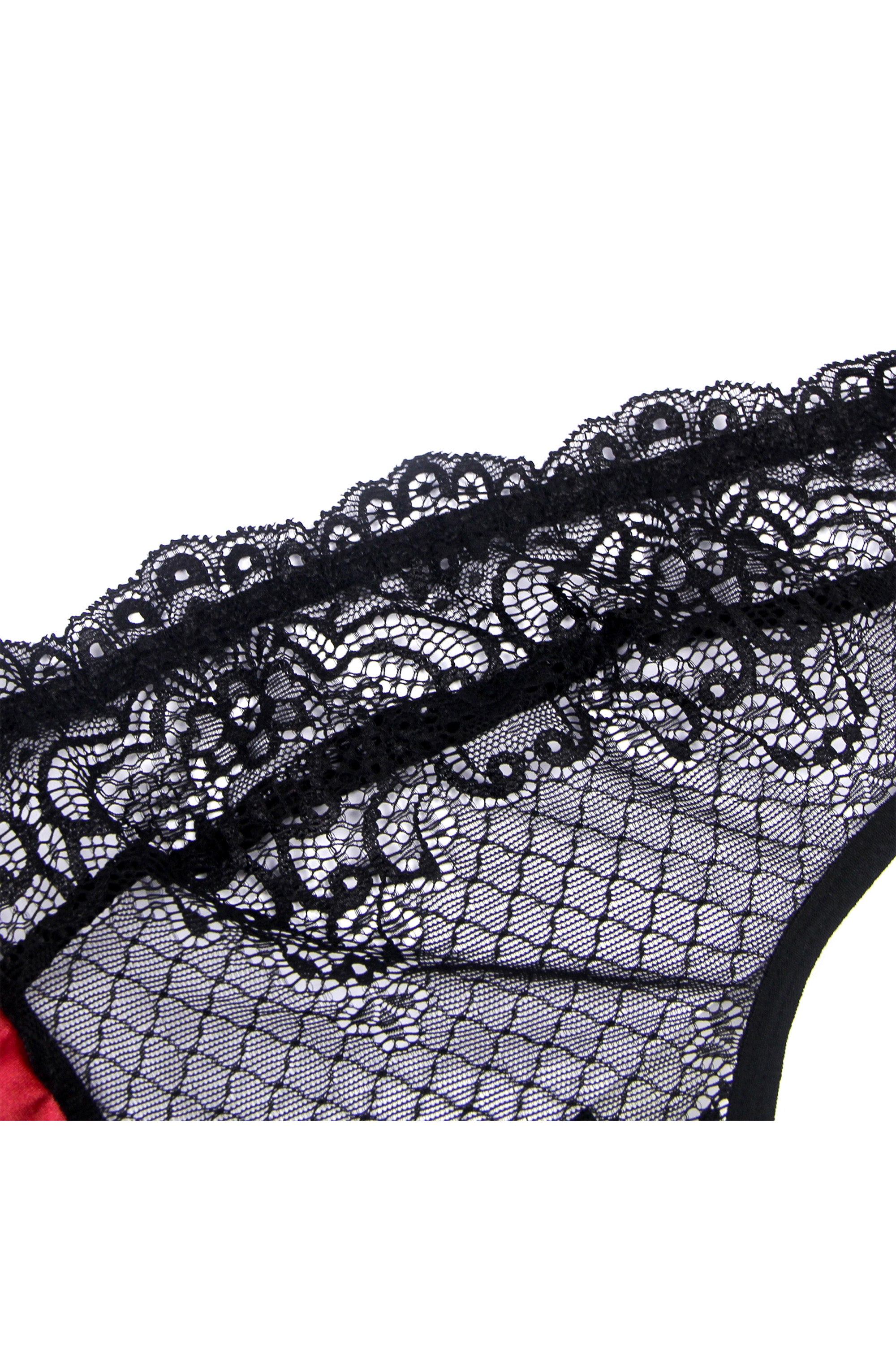 طقم بيبي دول لانجري نسائي أسود وأحمر مصمم من الشيفون والجلد الصناعي والدانتيل