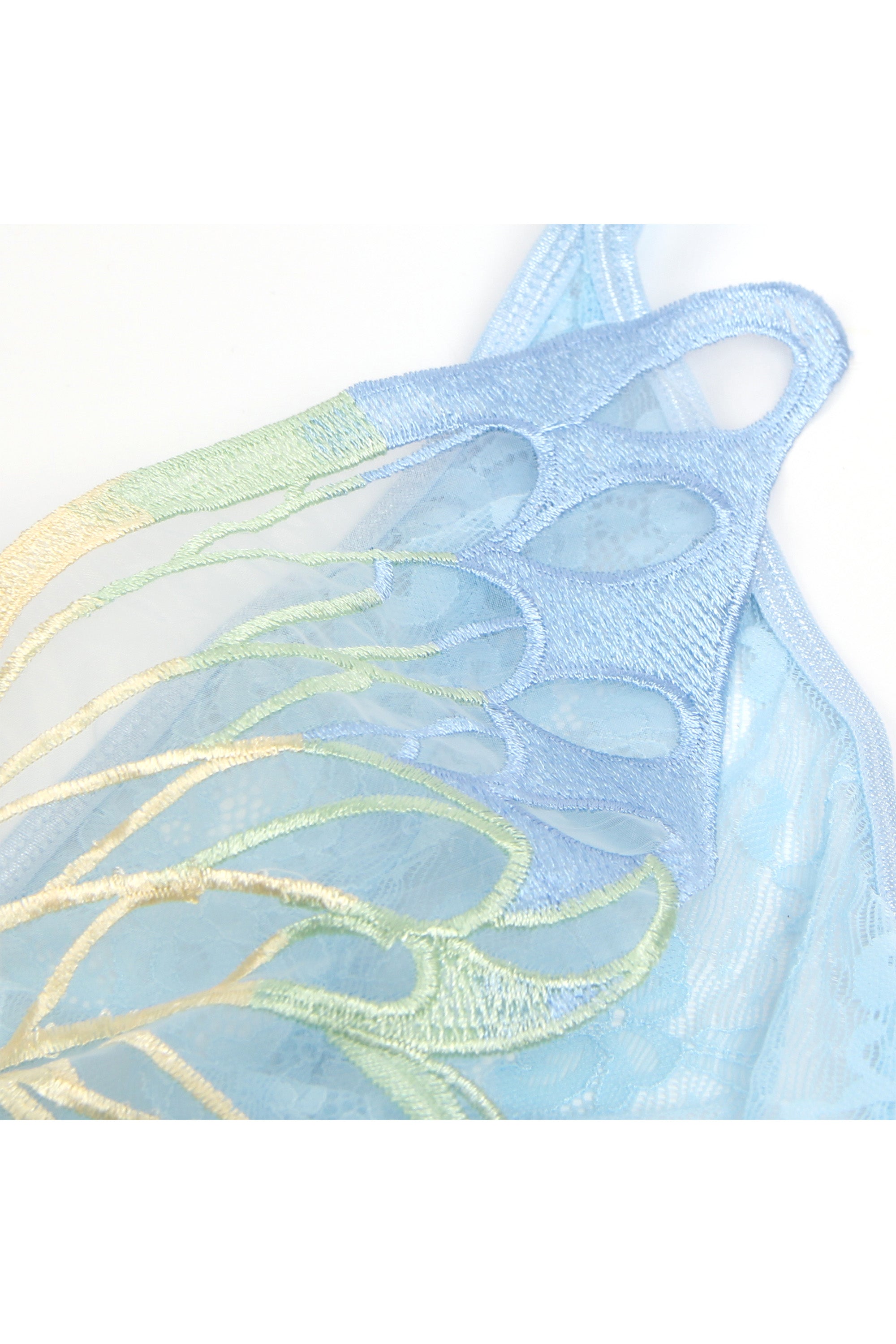 بودي سوت الفراشة، شفاف مع دانتيل - لون ازرق سماوي