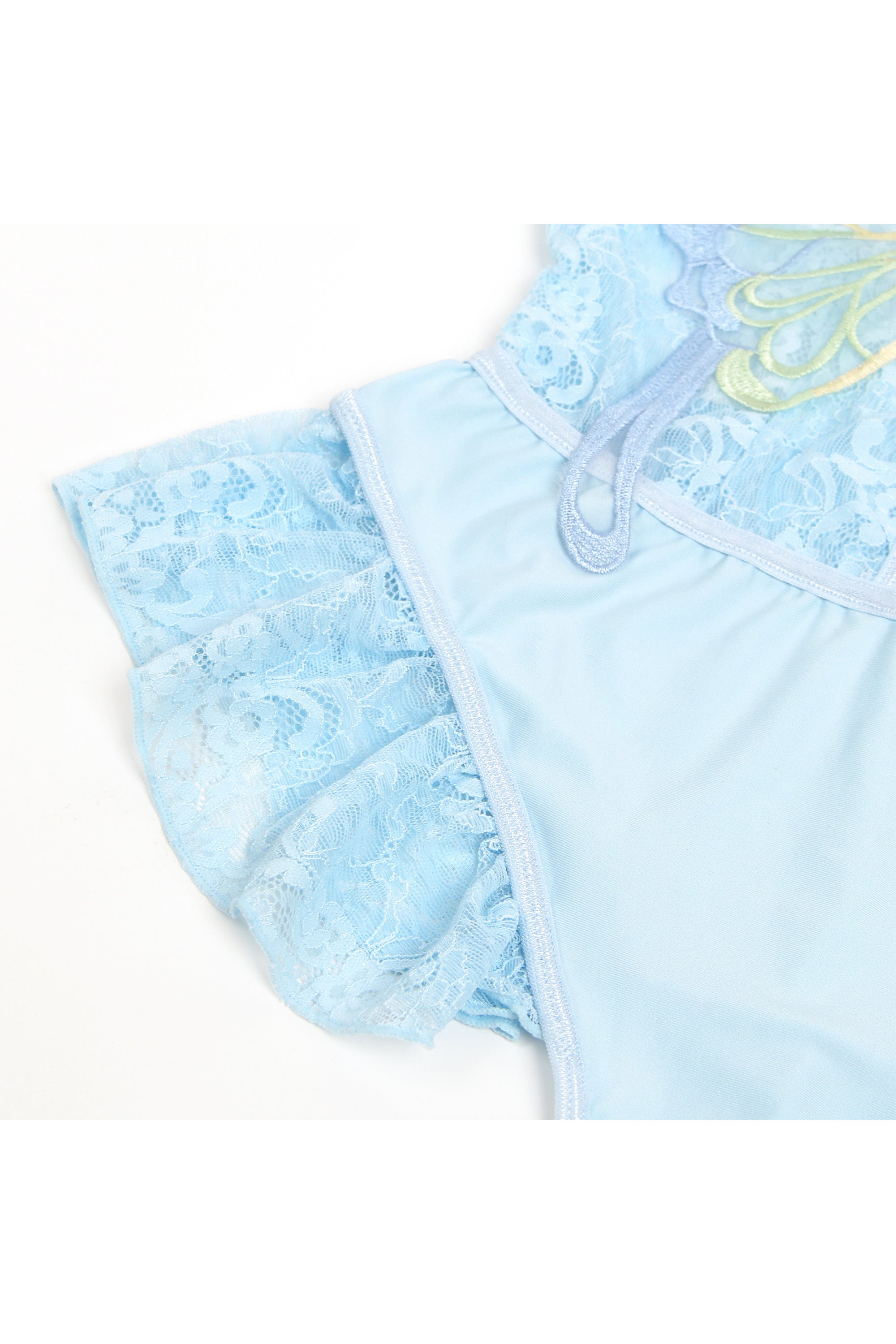 بودي سوت الفراشة، شفاف مع دانتيل - لون ازرق سماوي