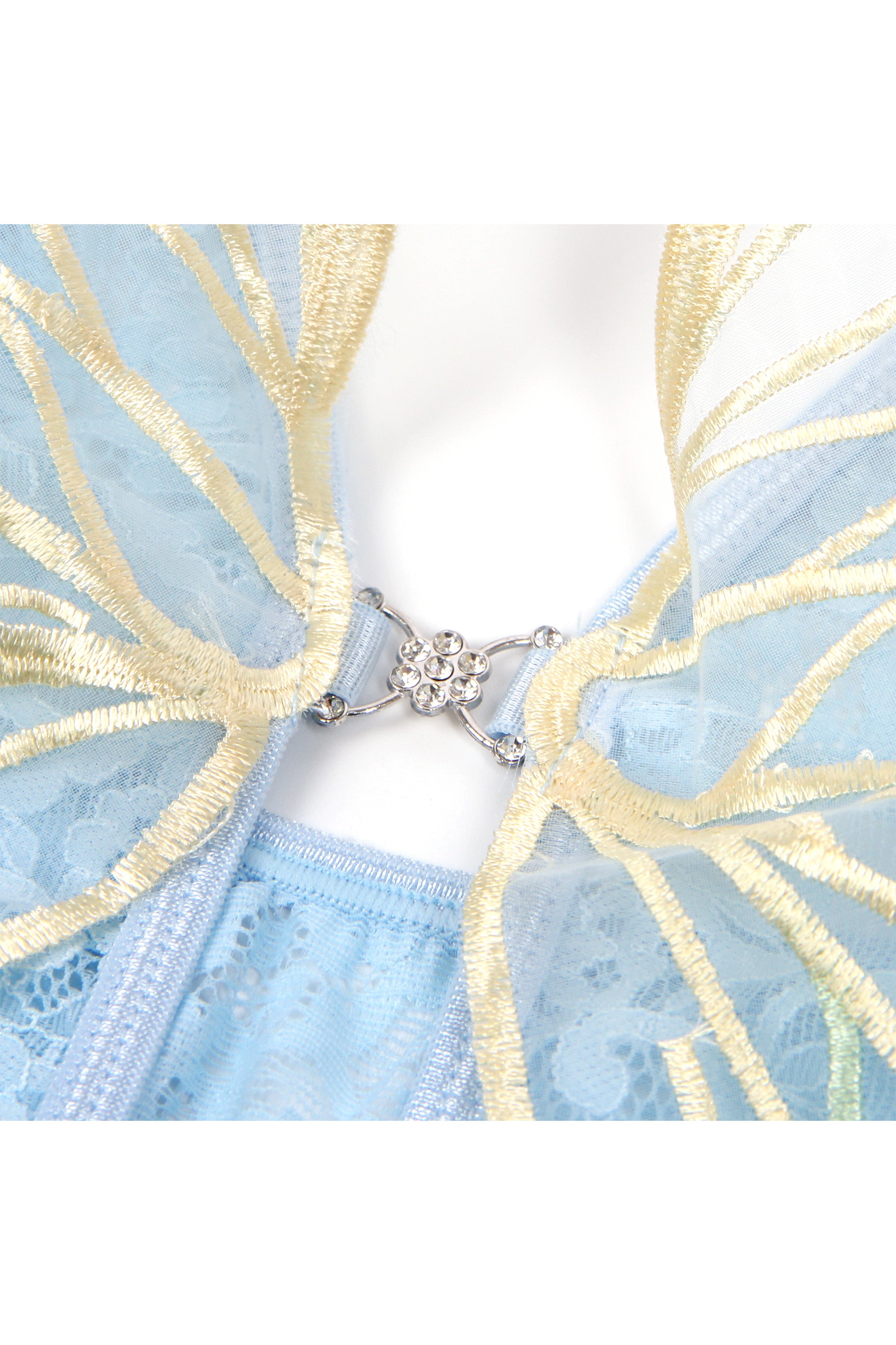 بودي سوت الفراشة، شفاف مع دانتيل - لون ازرق سماوي