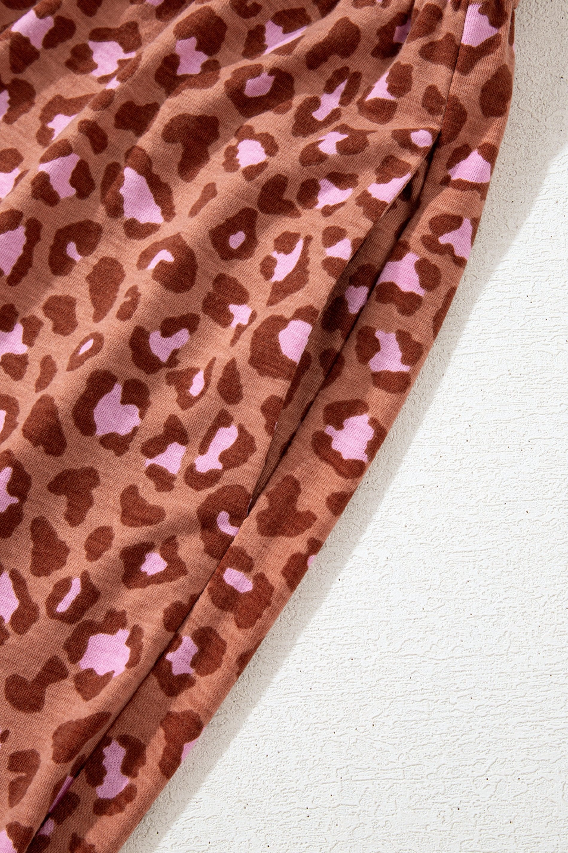 Leopard Print Short Sleeve Shirt and Pants Pajama Set