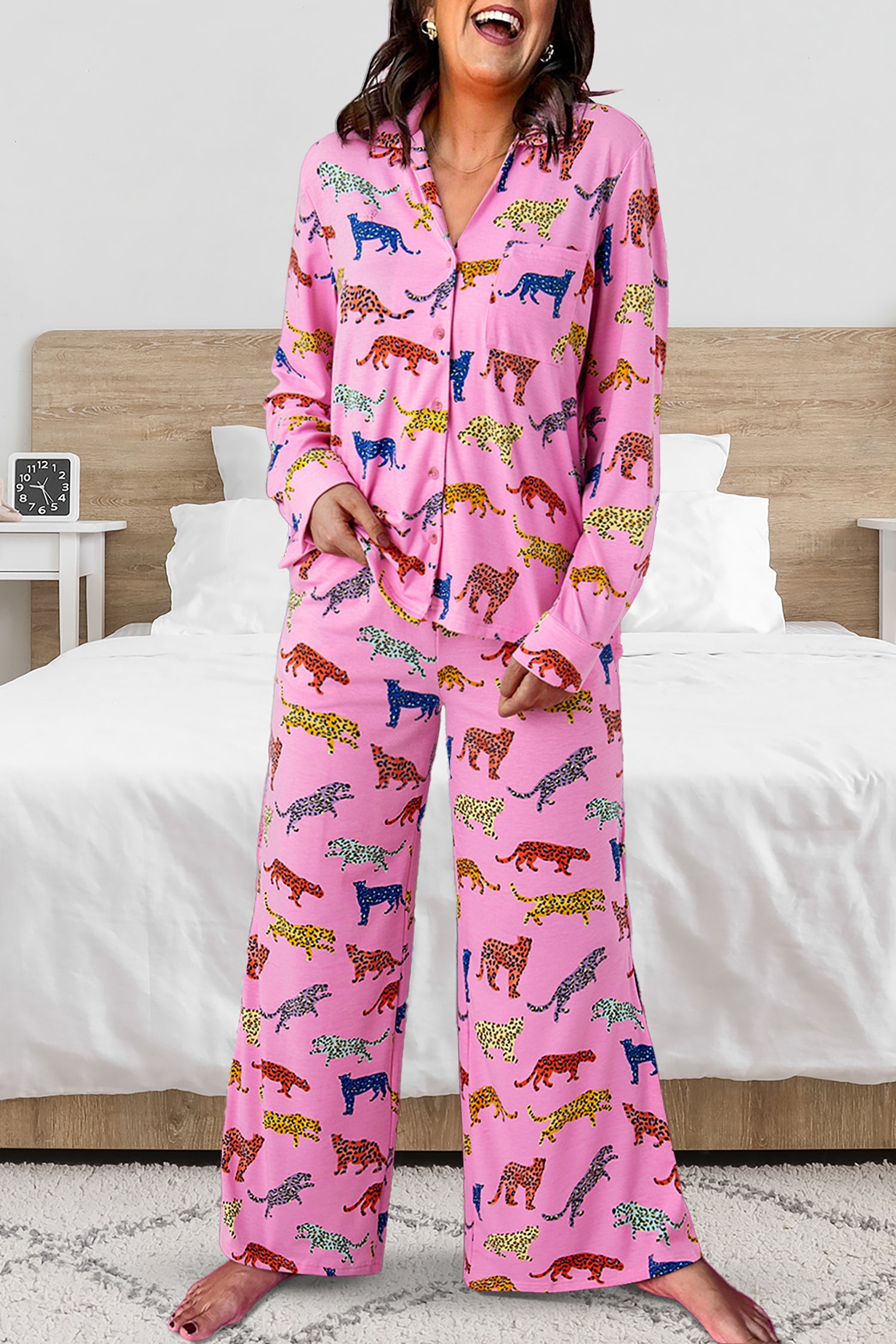 Pink Cheetah Print Shirt and Pants Pajama Set - Long Sleeve