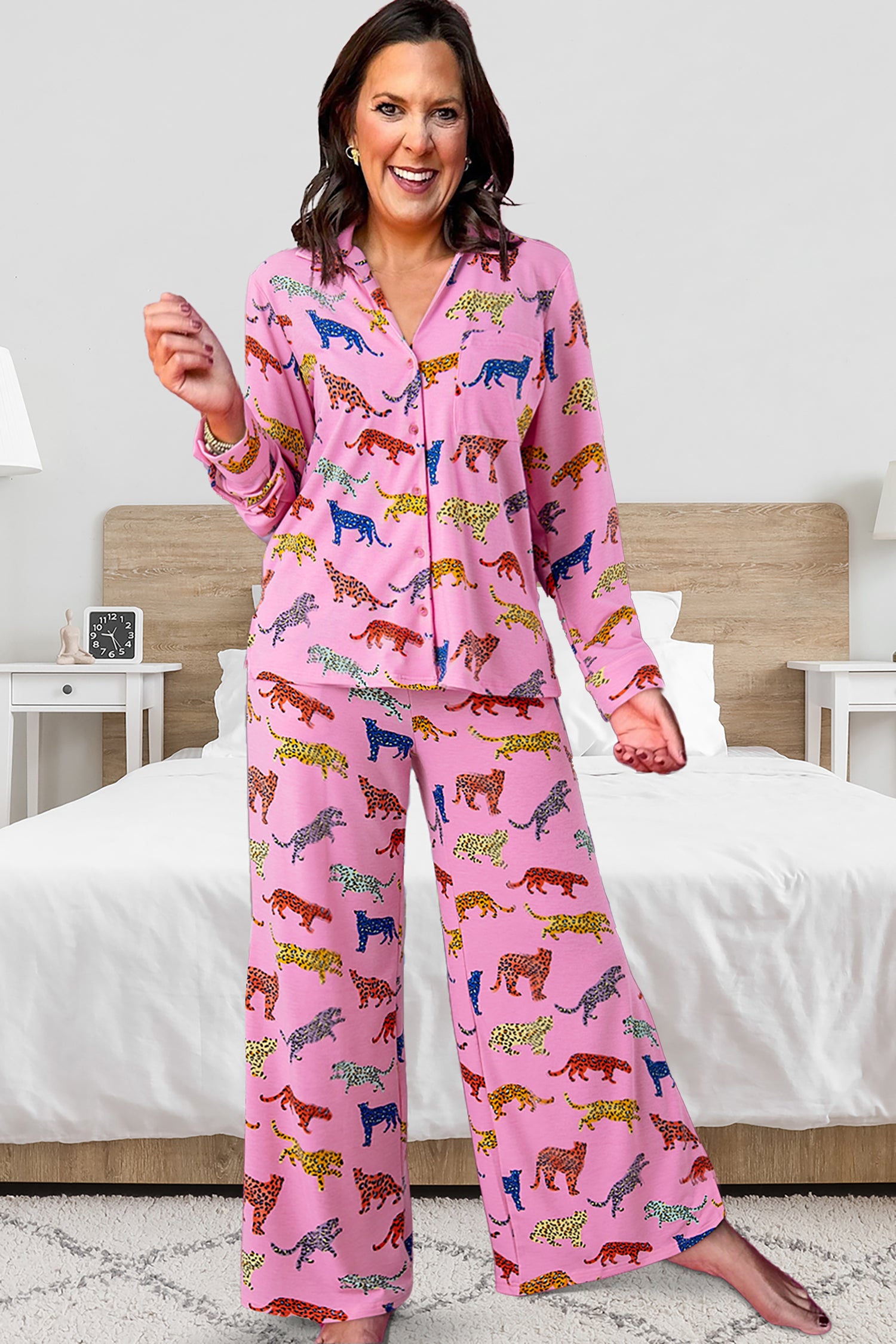 Pink Cheetah Print Shirt and Pants Pajama Set - Long Sleeve