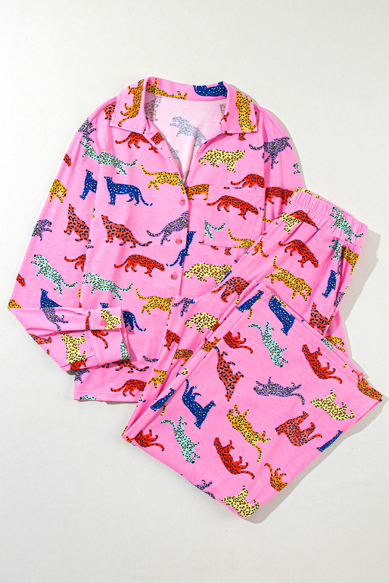 Pink Cheetah Print Shirt and Pants Pajama Set - Long Sleeve