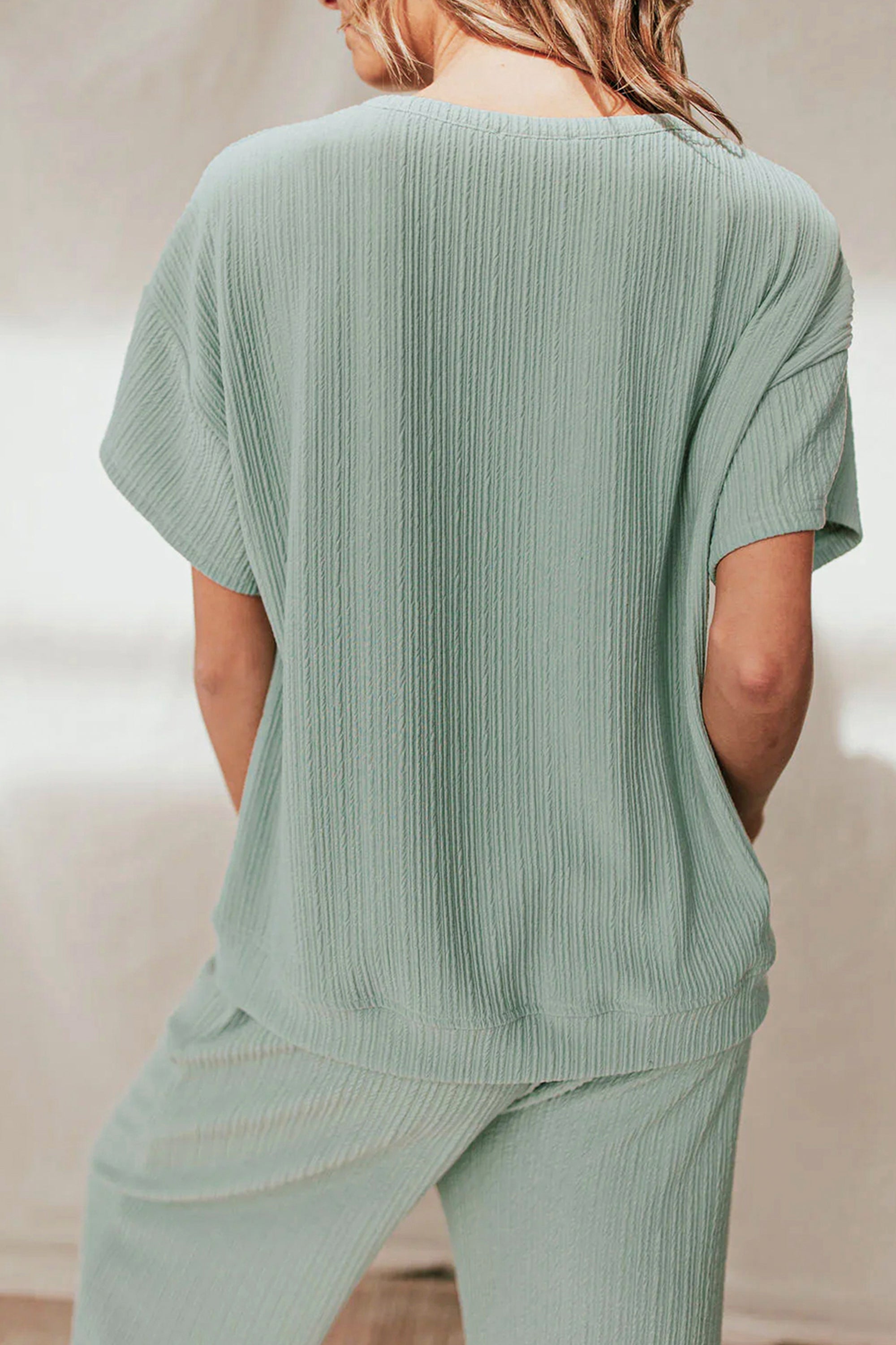 Textured Tee and Pants Lounge Set