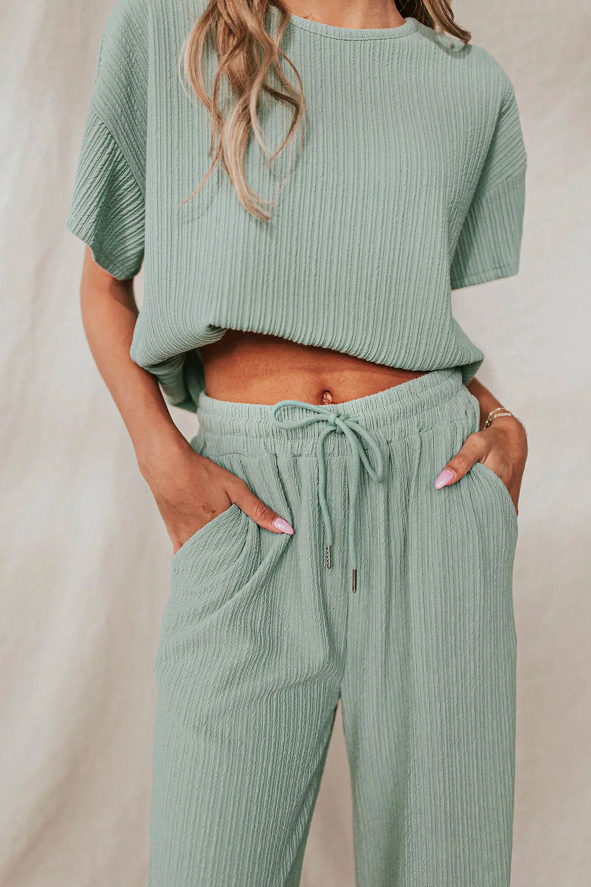 Textured Tee and Pants Lounge Set