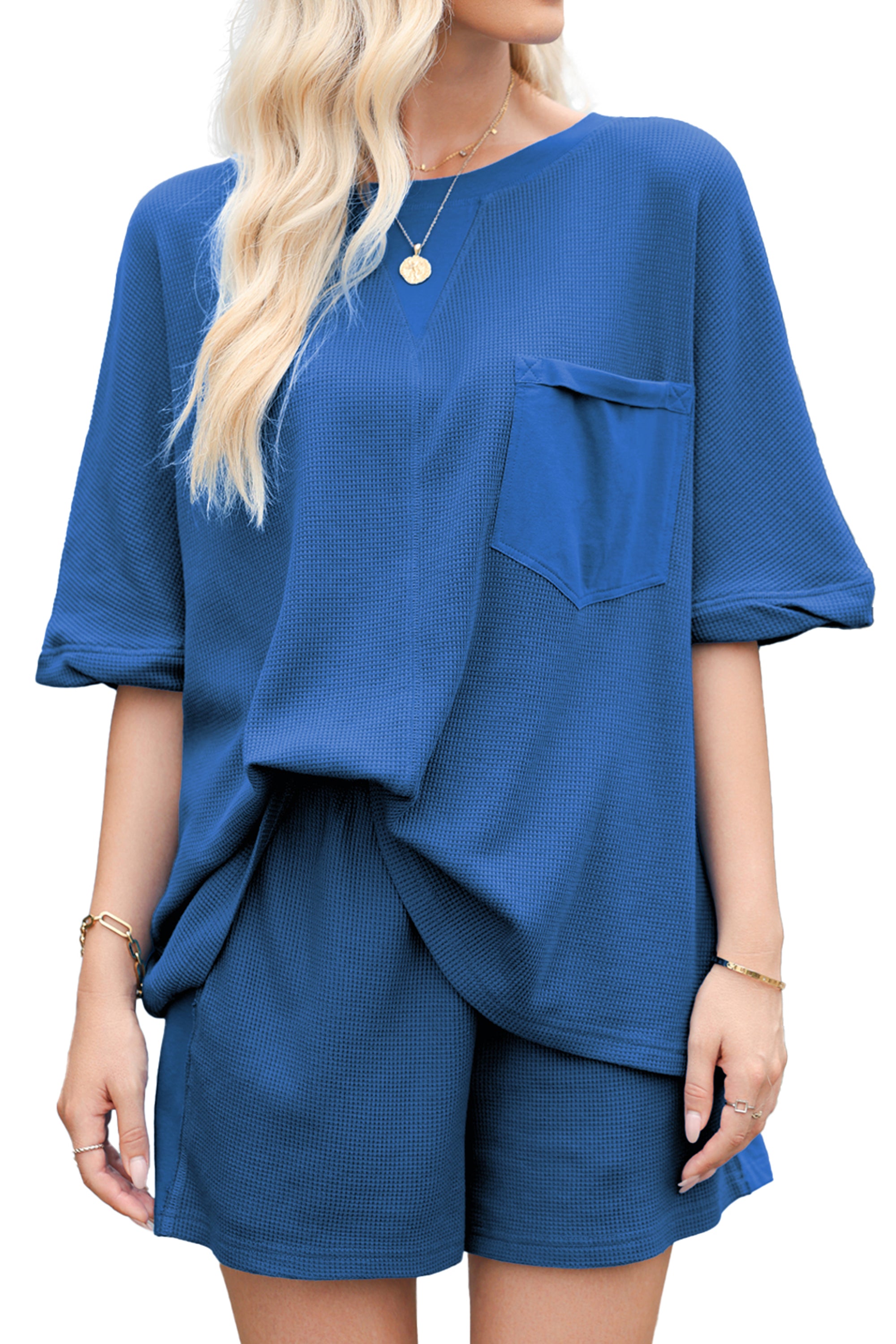 Waffle Knit Oversize Tee and Shorts Set