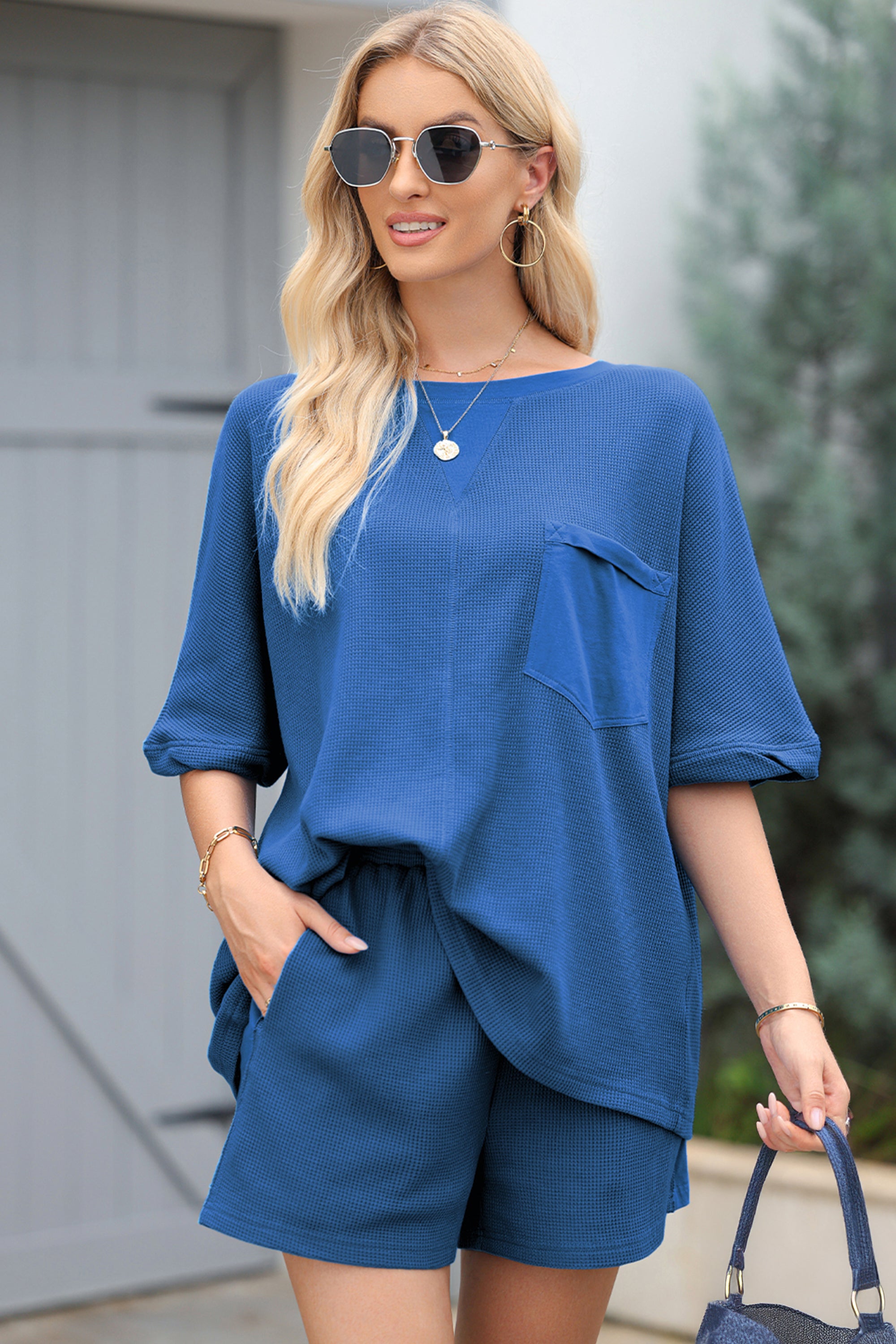 Waffle Knit Oversize Tee and Shorts Set