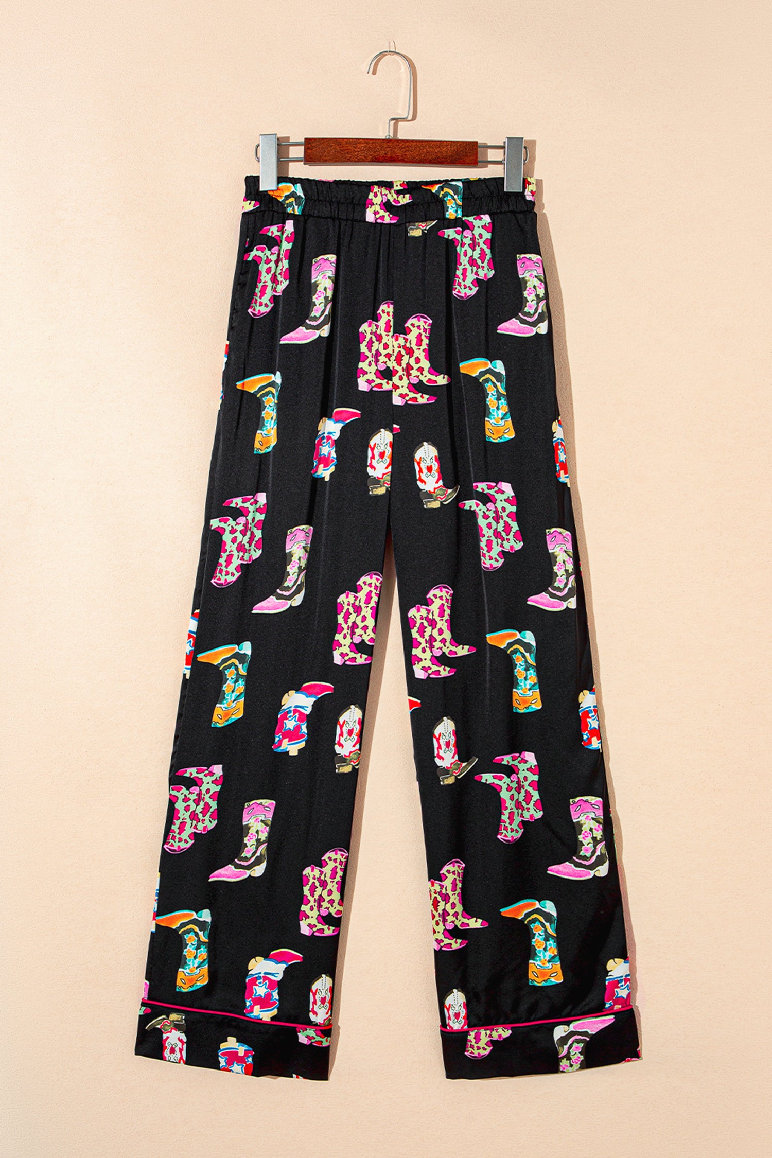 Black Printed Satin Pajama Set