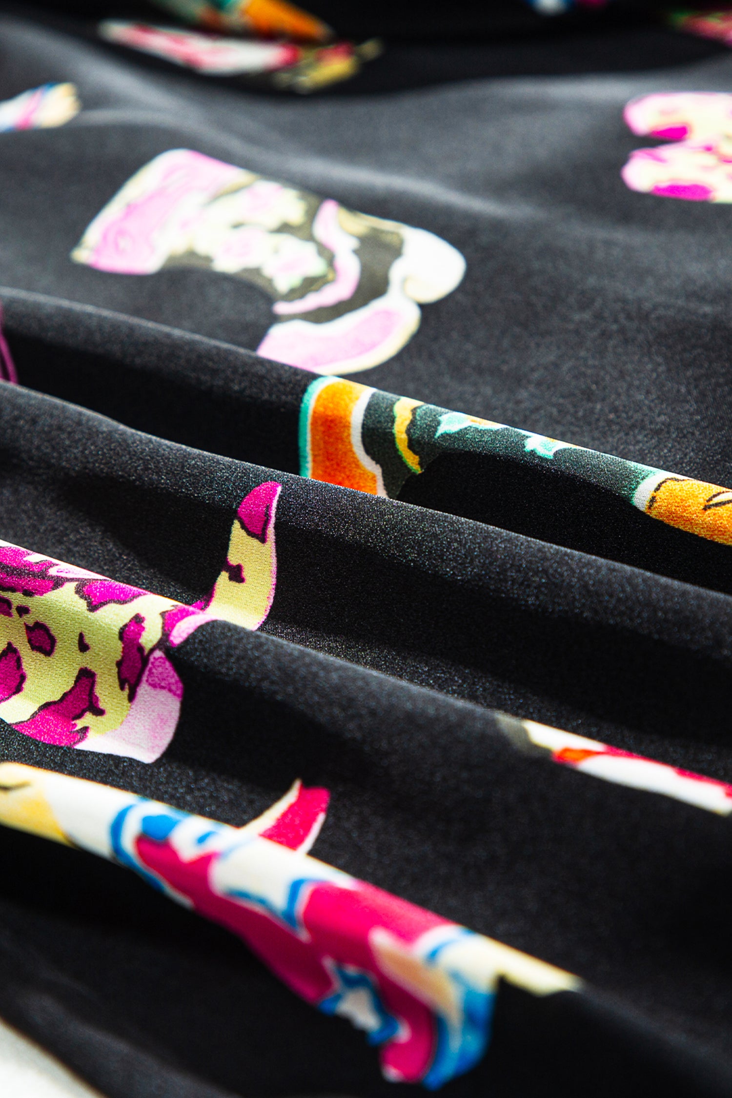 Black Printed Satin Pajama Set