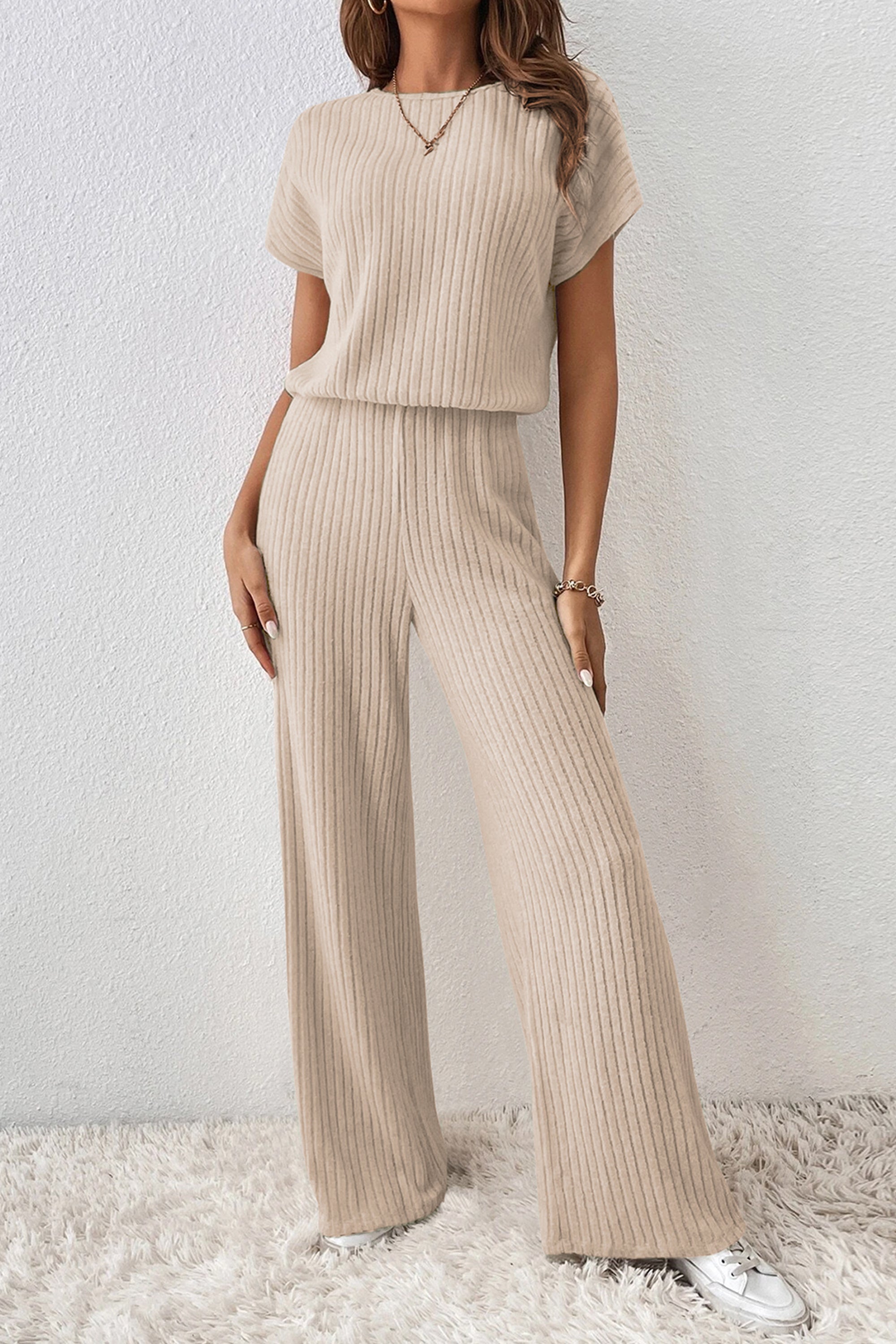 Solid Color Ribbed Jumpsuit