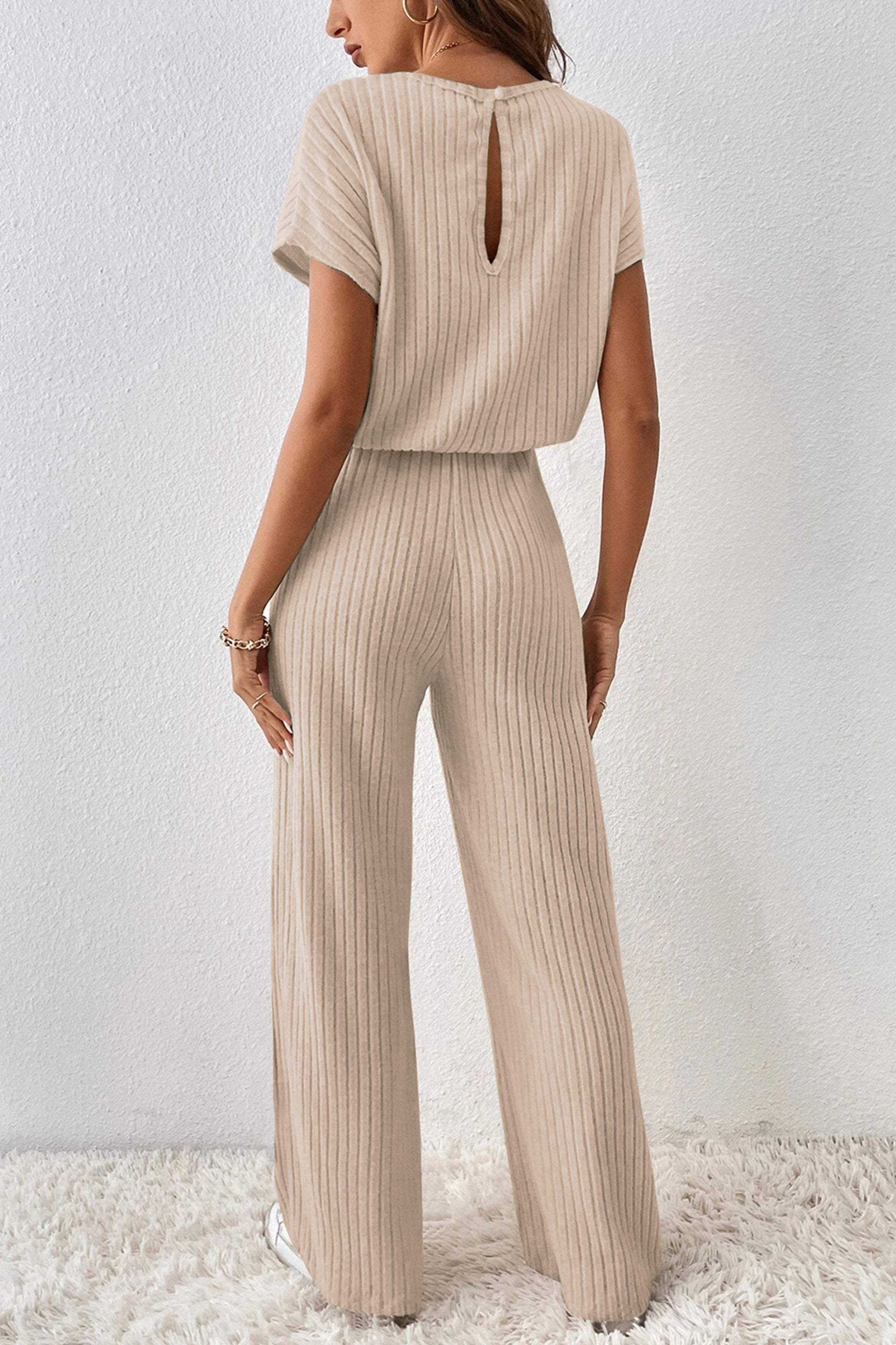 Solid Color Ribbed Jumpsuit