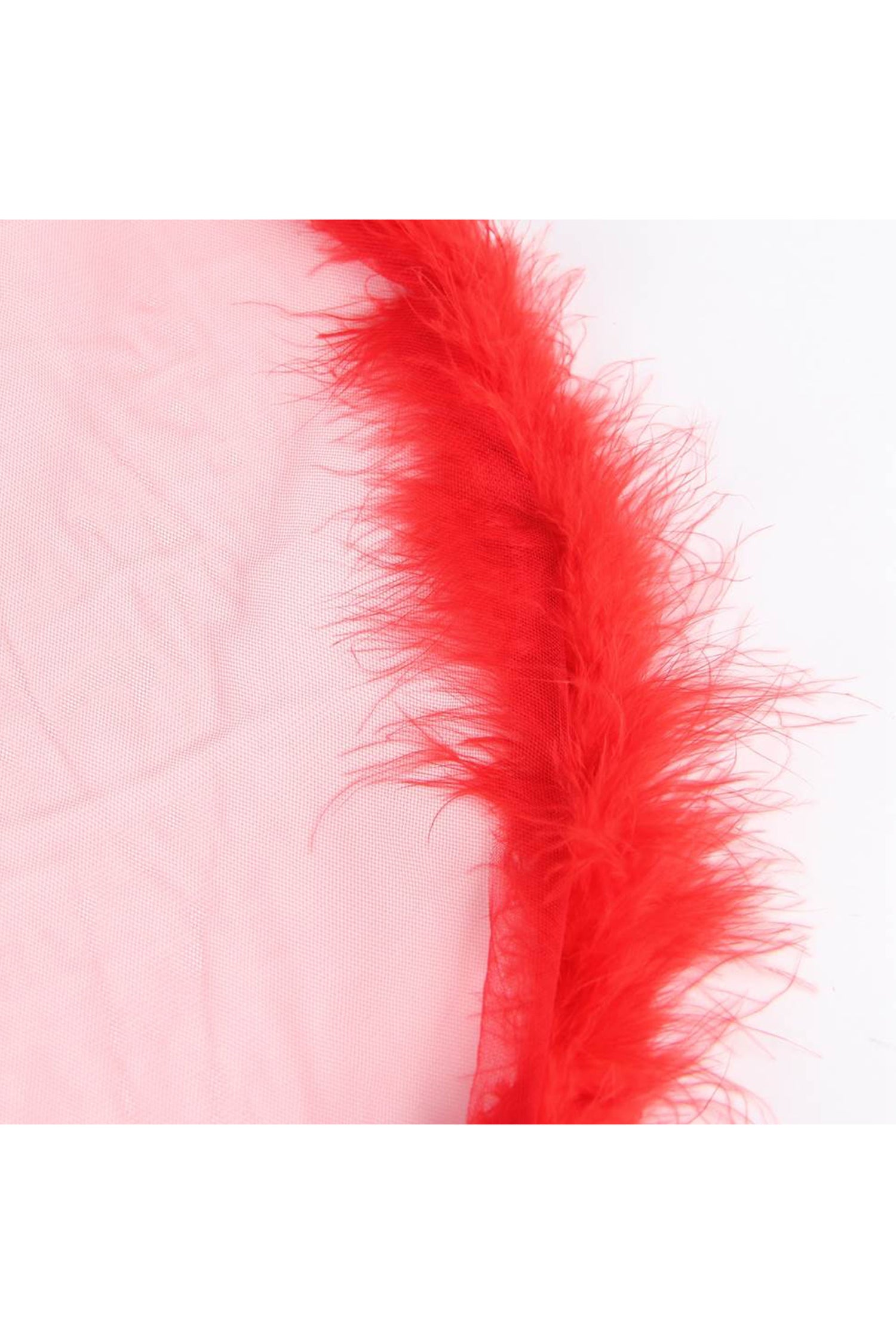 روب لانجري أحمر طويل شفاف مع فرو على الأكمام