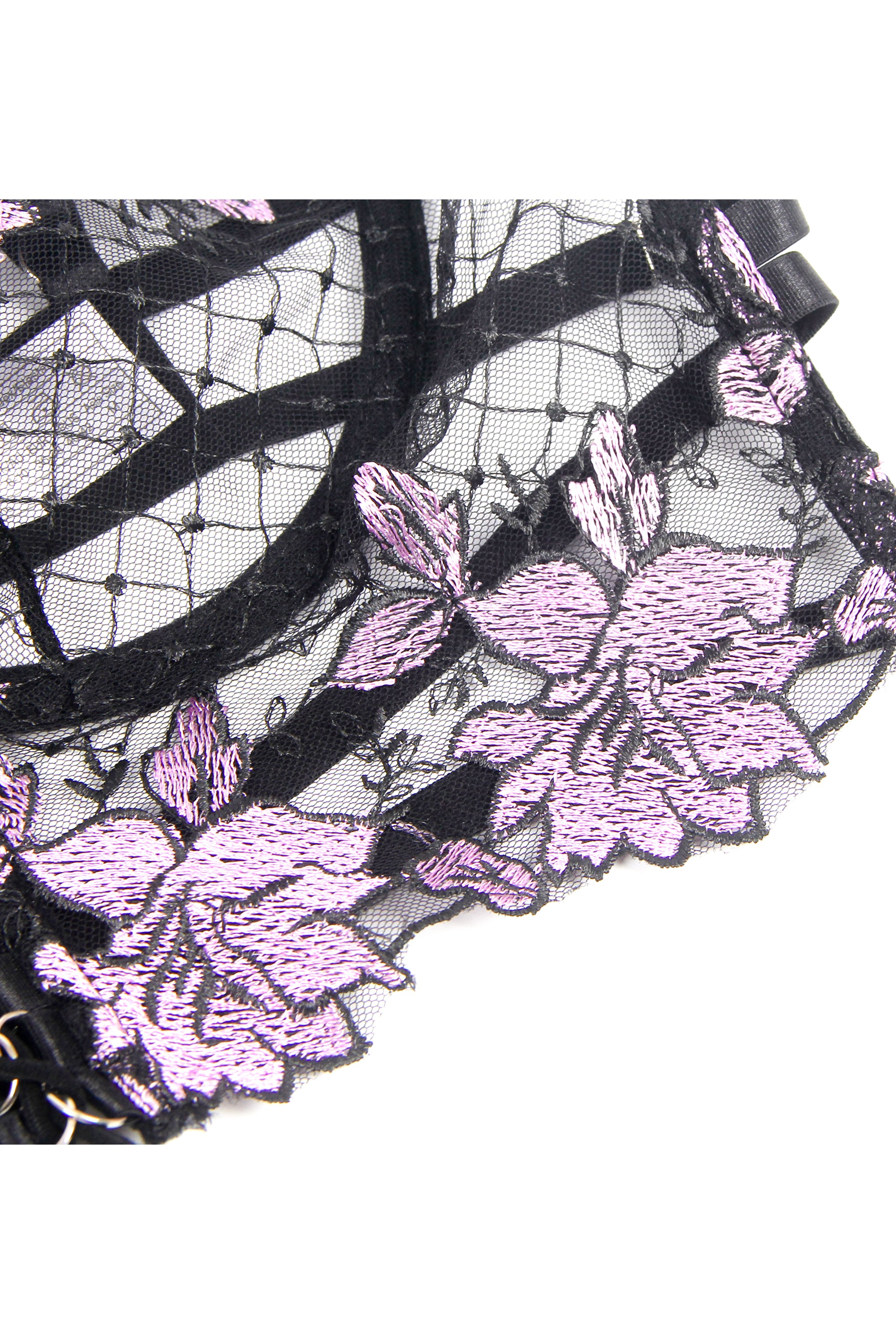 لانجري نسائي طقم 5 قطع لون بنفسجي وأسود