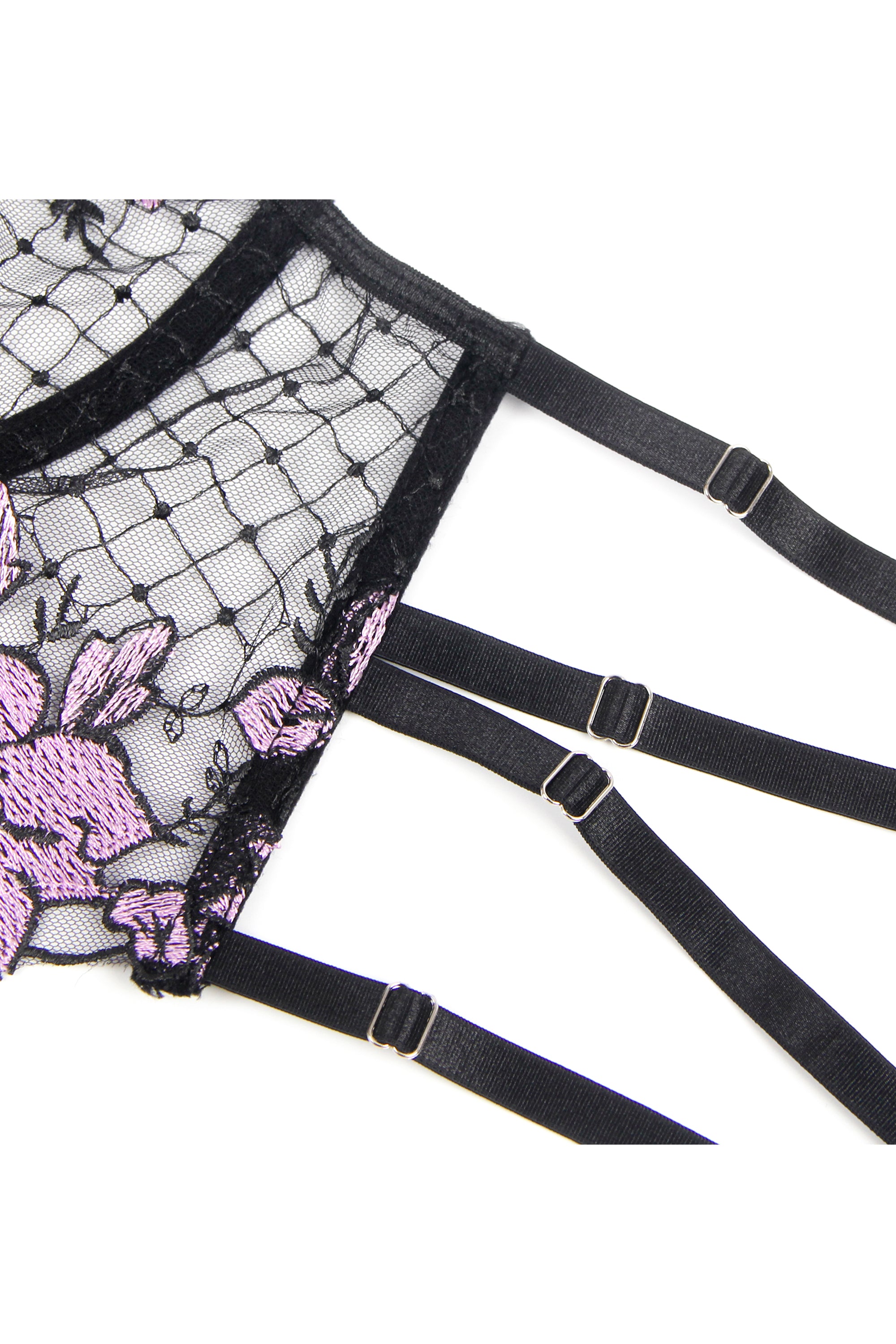 لانجري نسائي طقم 5 قطع لون بنفسجي وأسود