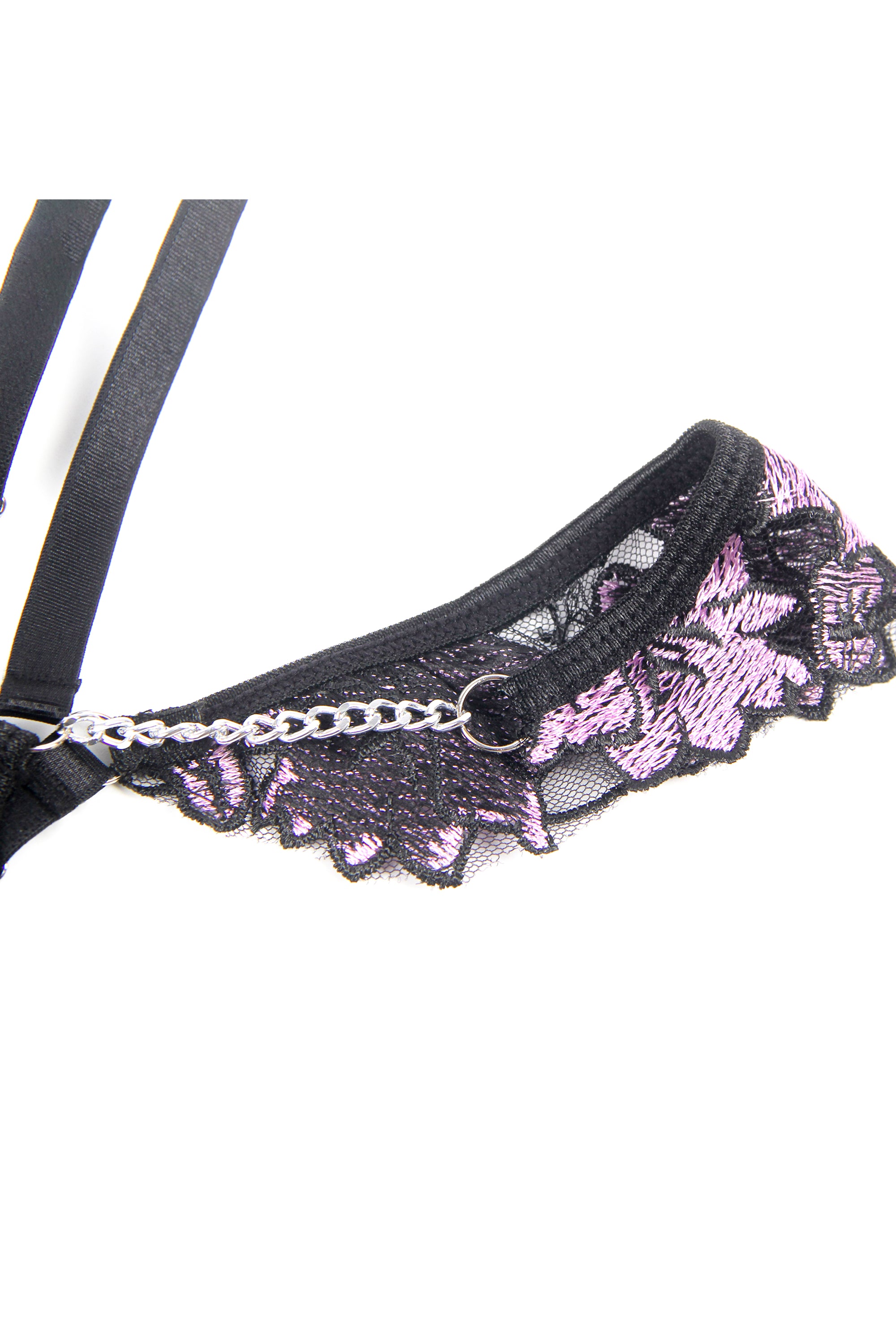 لانجري نسائي طقم 5 قطع لون بنفسجي وأسود