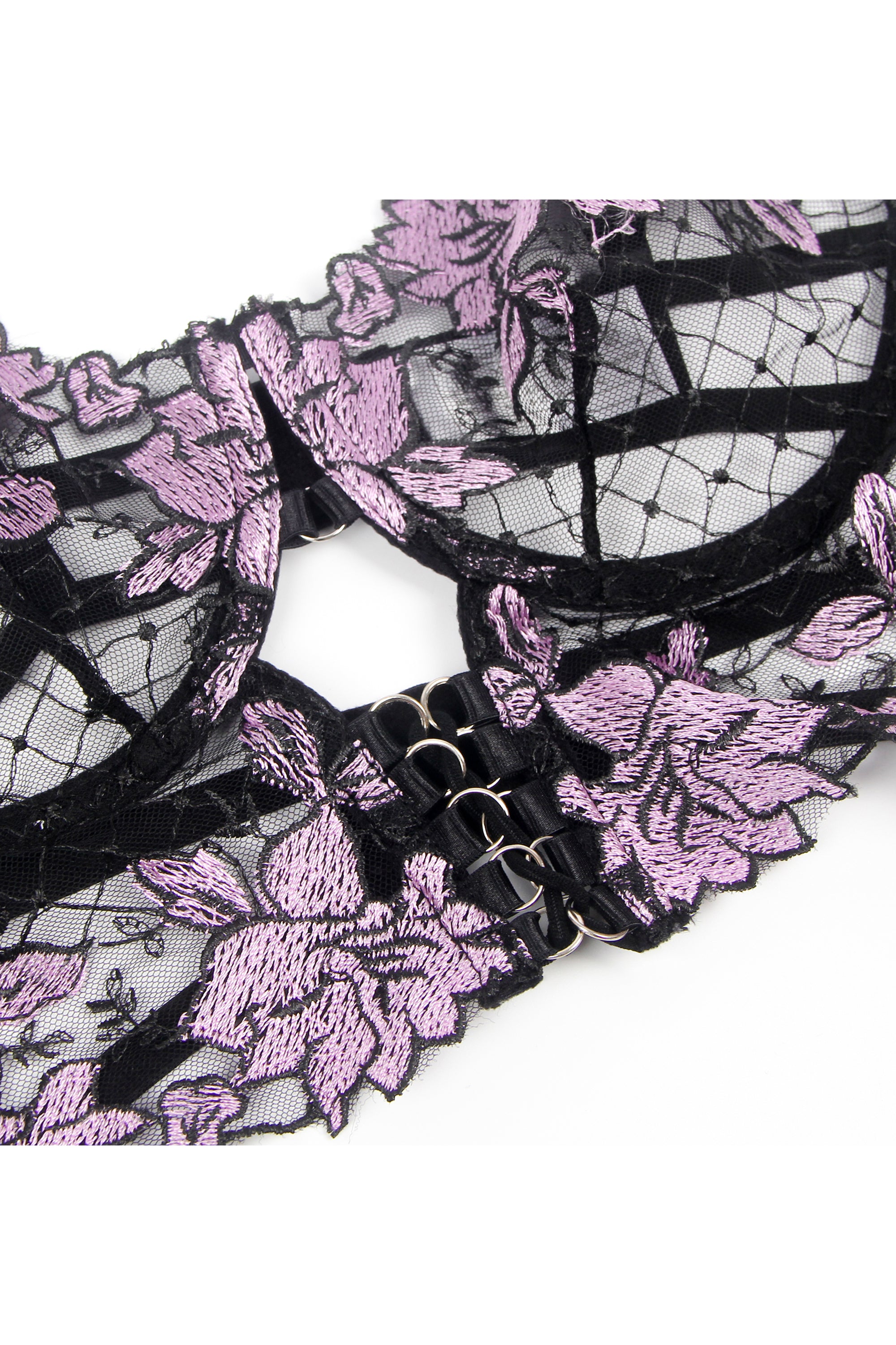 لانجري نسائي طقم 5 قطع لون بنفسجي وأسود