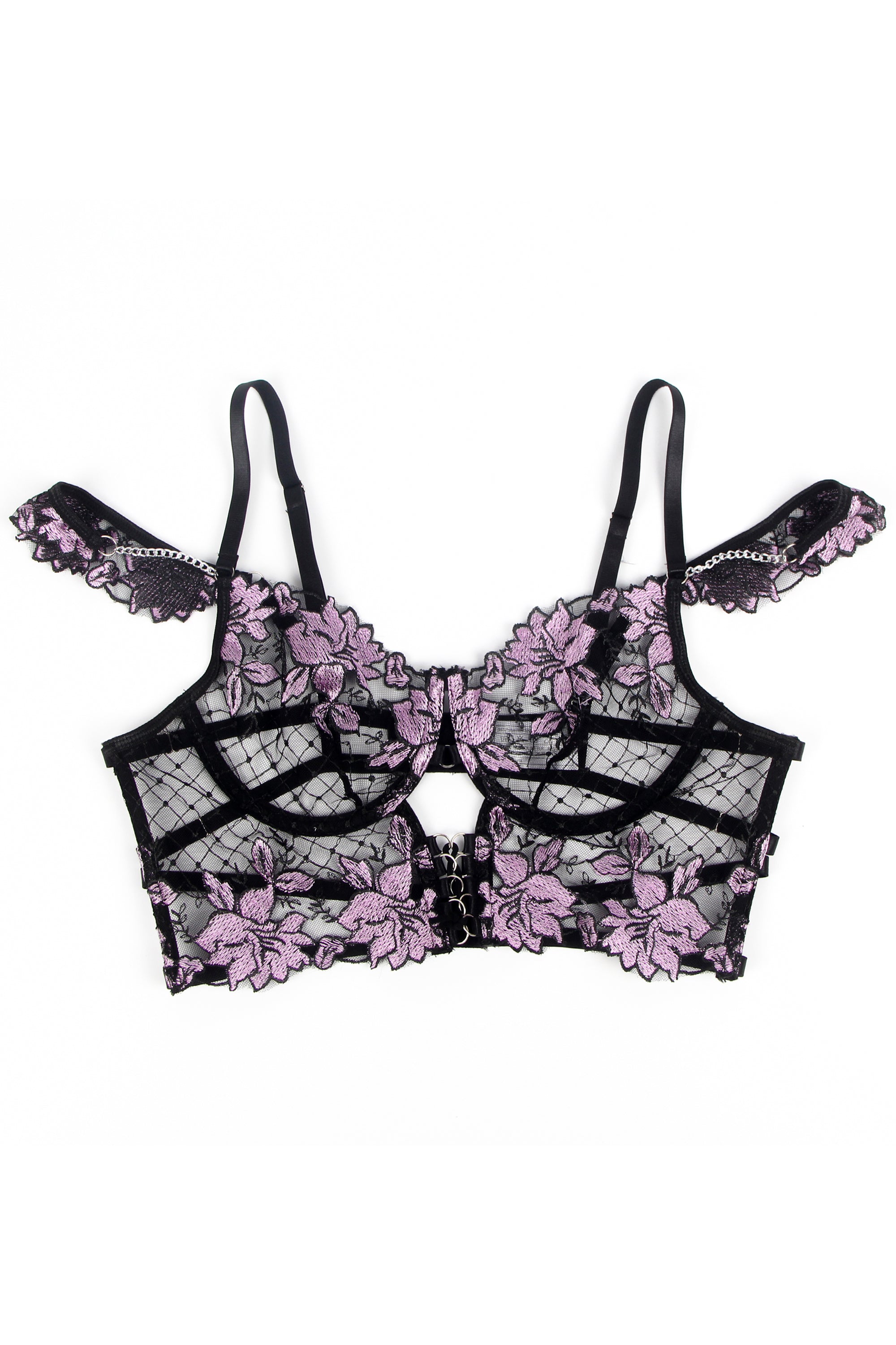 لانجري نسائي طقم 5 قطع لون بنفسجي وأسود